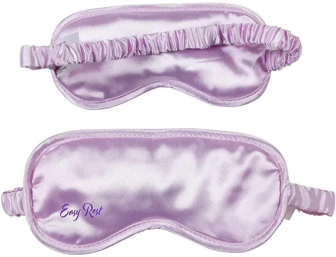 Custom Easy Rest Lavender Satin Sleep Mask back view, logo-ready satin sleep mask with elastic strap