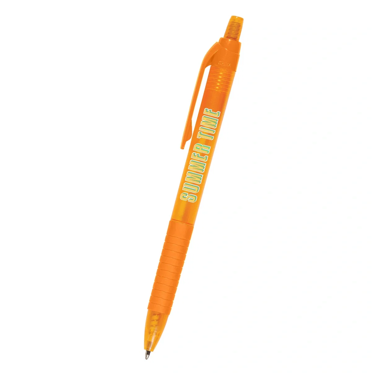 Green pen angled to display its tapered nose