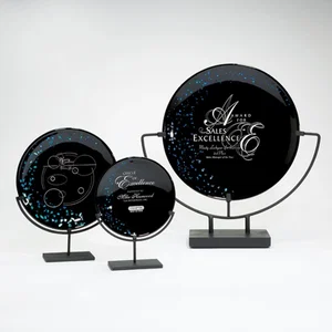 Black Opal Glass Round Plate Award, Fused and Slumped