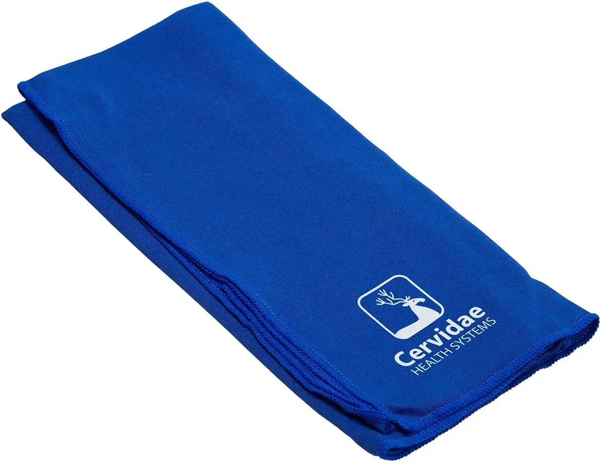 Custom Eclipse copper-infused cooling towel folded to show microfiber texture