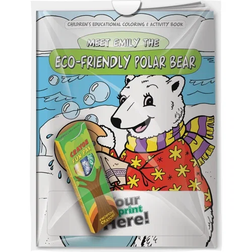 Eco-Friendly Polar Bear coloring book and 4 crayons combo pack in poly bag for kids