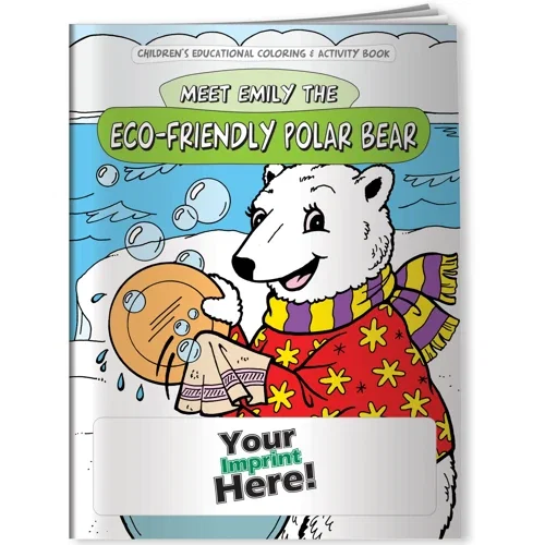 Eco-Friendly Polar Bear coloring book front cover, eco-awareness promo giveaway