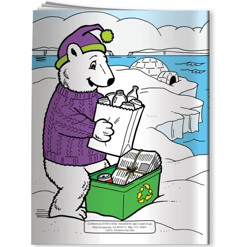 Eco-Friendly Polar Bear coloring book open interior page ready for crayon coloring