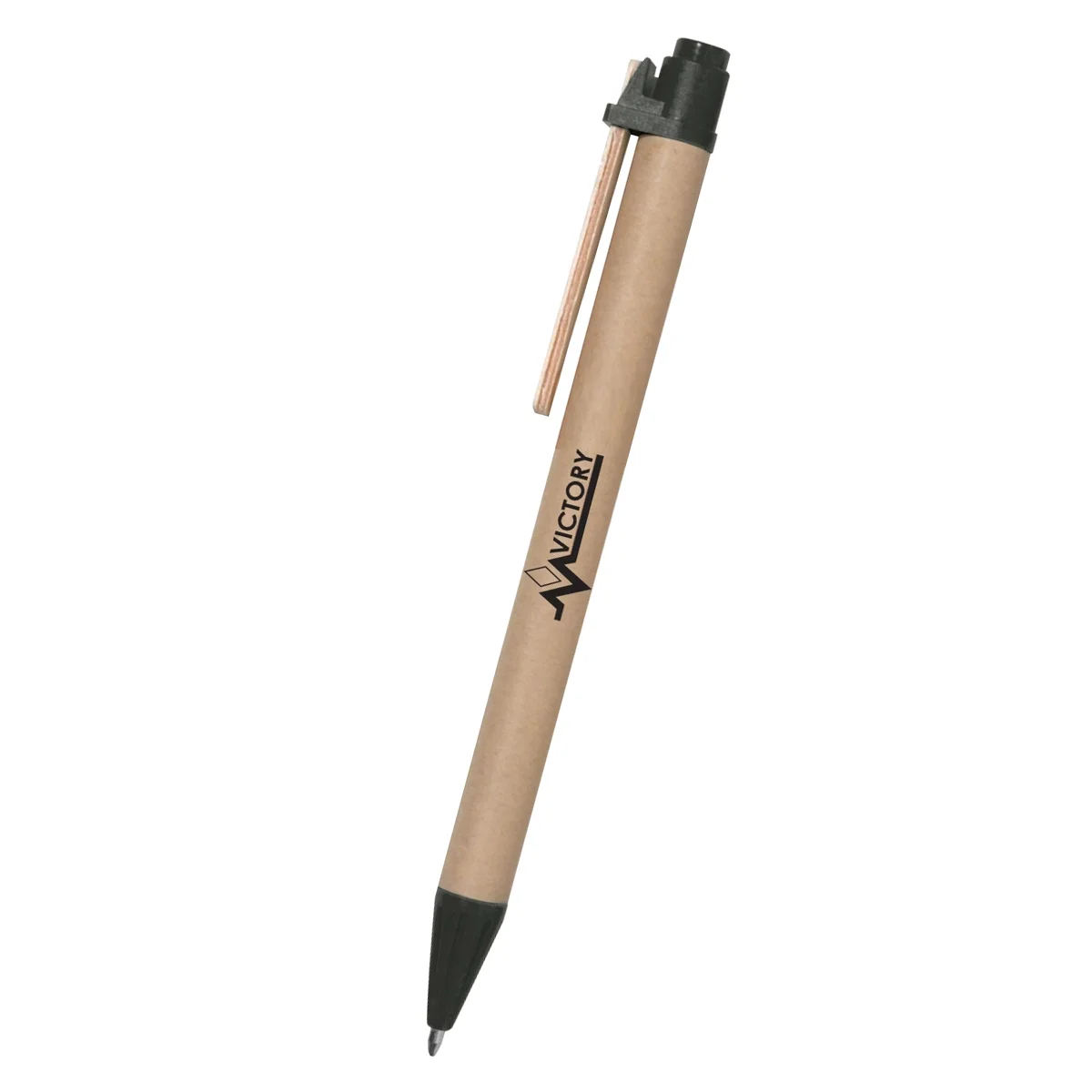 Pen with a natural paper barrel and colored trim
