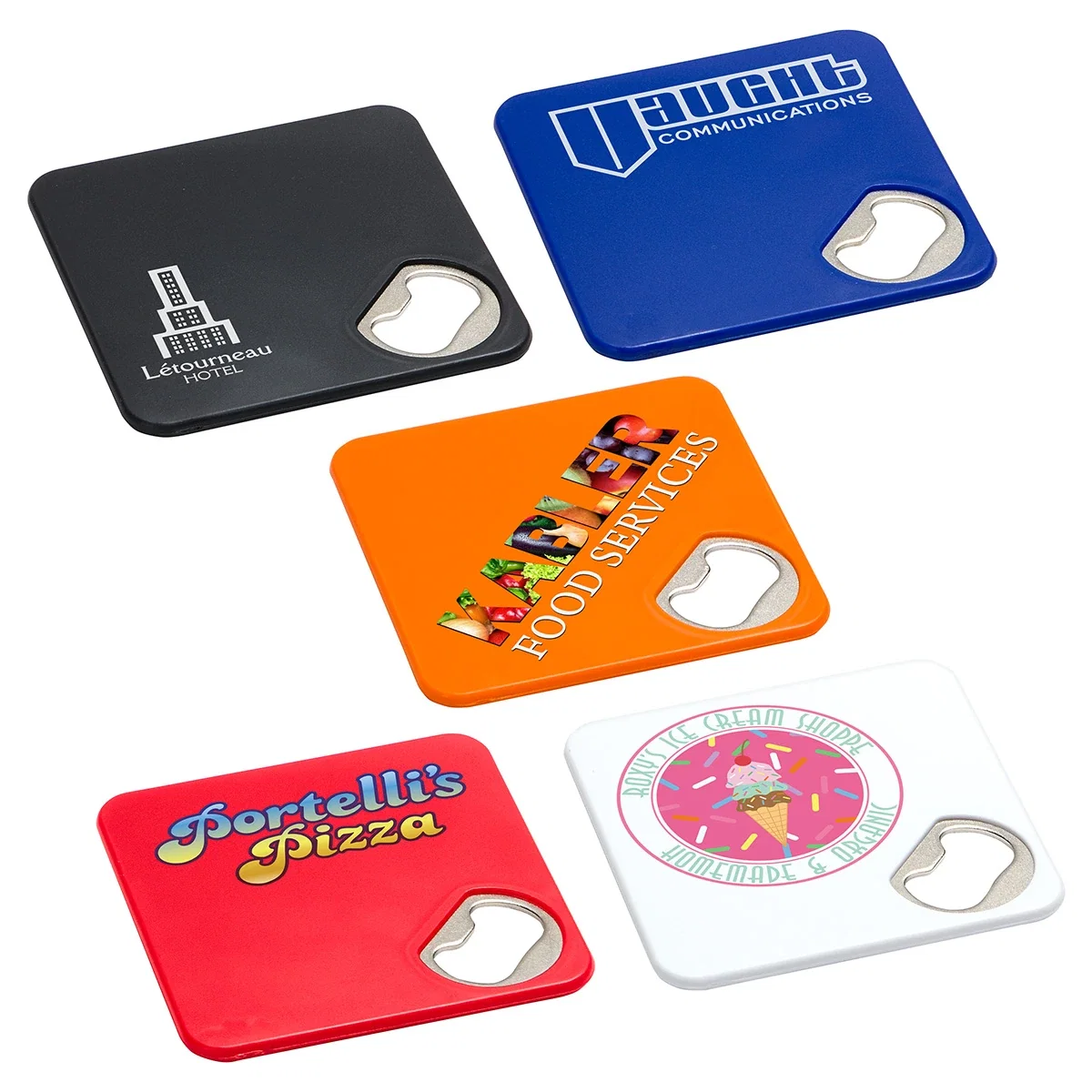 EVA foam coaster with a built-in bottle opener in the corner, 3-1/4 inches square
