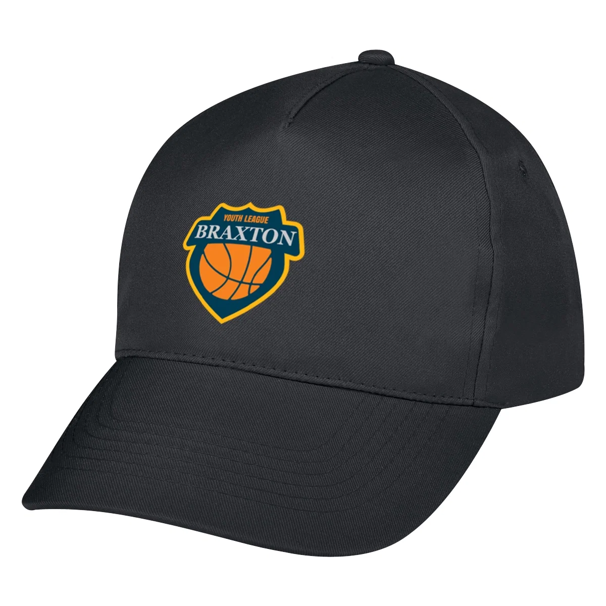 Budget baseball cap shown front on with a curved bill
