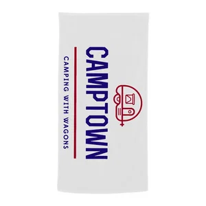 28 x 58 Inch Economy Beach Towel, White Terry Velour, 4-Color Imprint