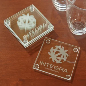 Four-Piece Jade Glass Coaster Set, 3.5 Inch, Full-Color Imprint