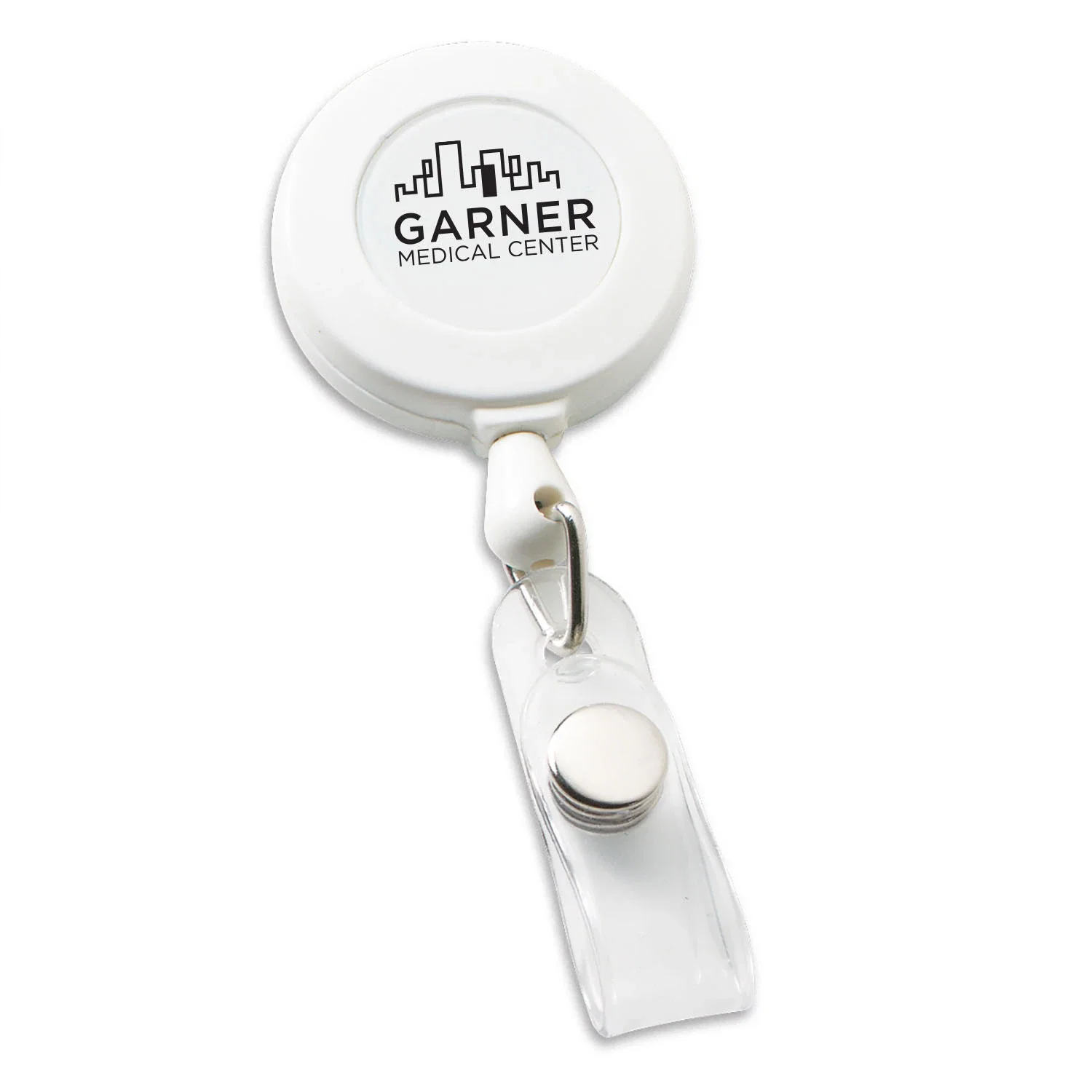 Economy Round Retractable Badge Holder — White — view 2