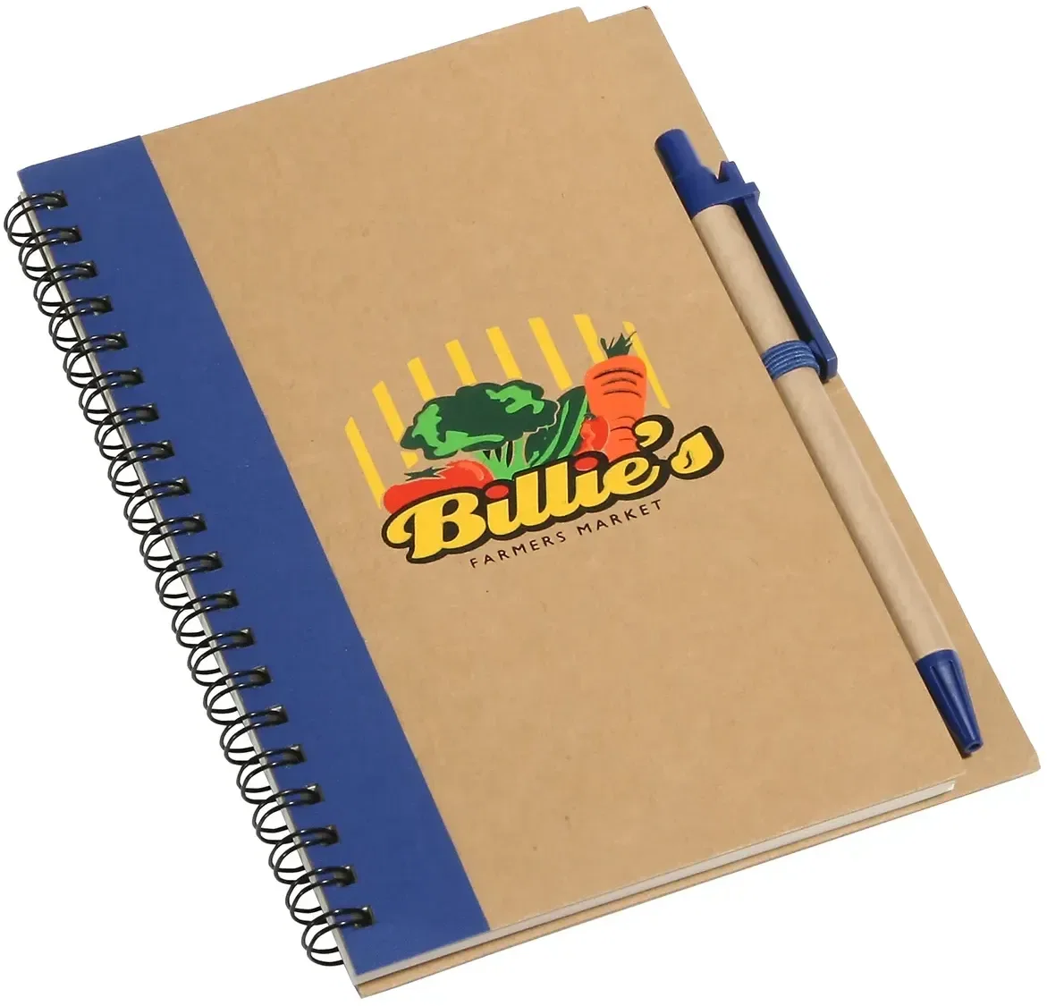 Promotional EcoWrite spiral notebook open showing lined recycled pages
