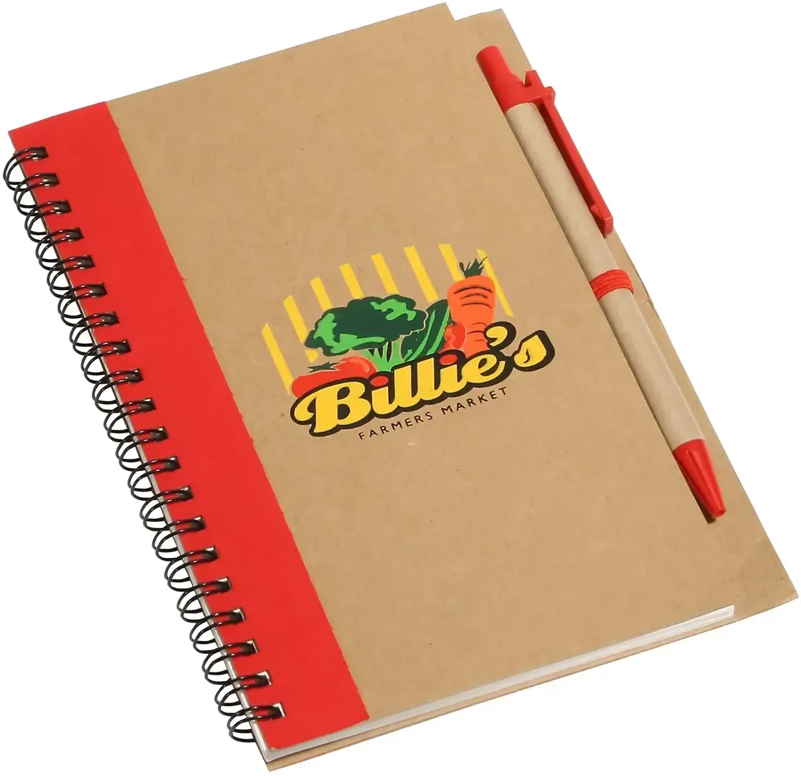 Branded EcoWrite recycled notebook spiral binding close-up and imprint area