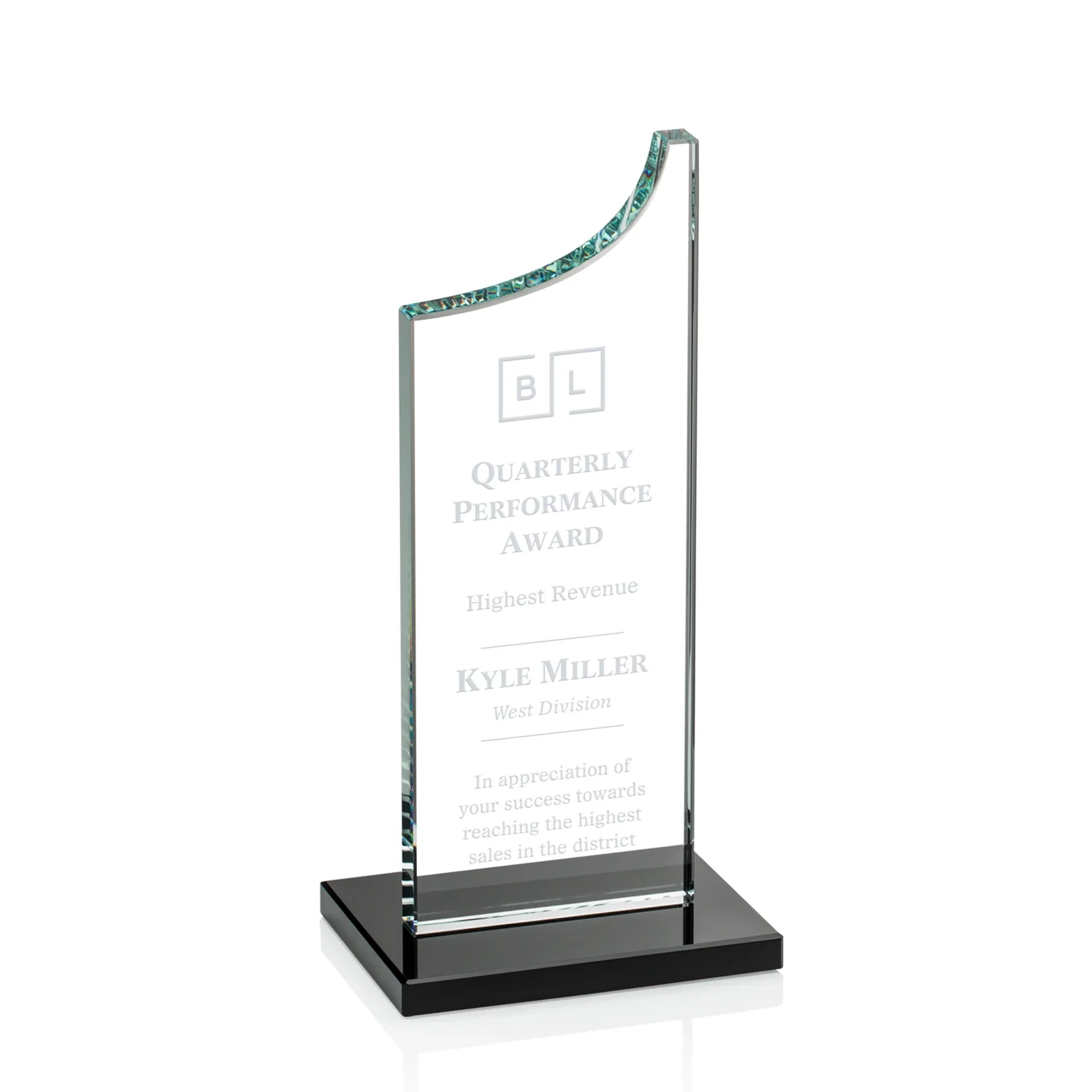 Custom Starfire Crystal Award With a Grooved Peak, awards for dealer and partner awards