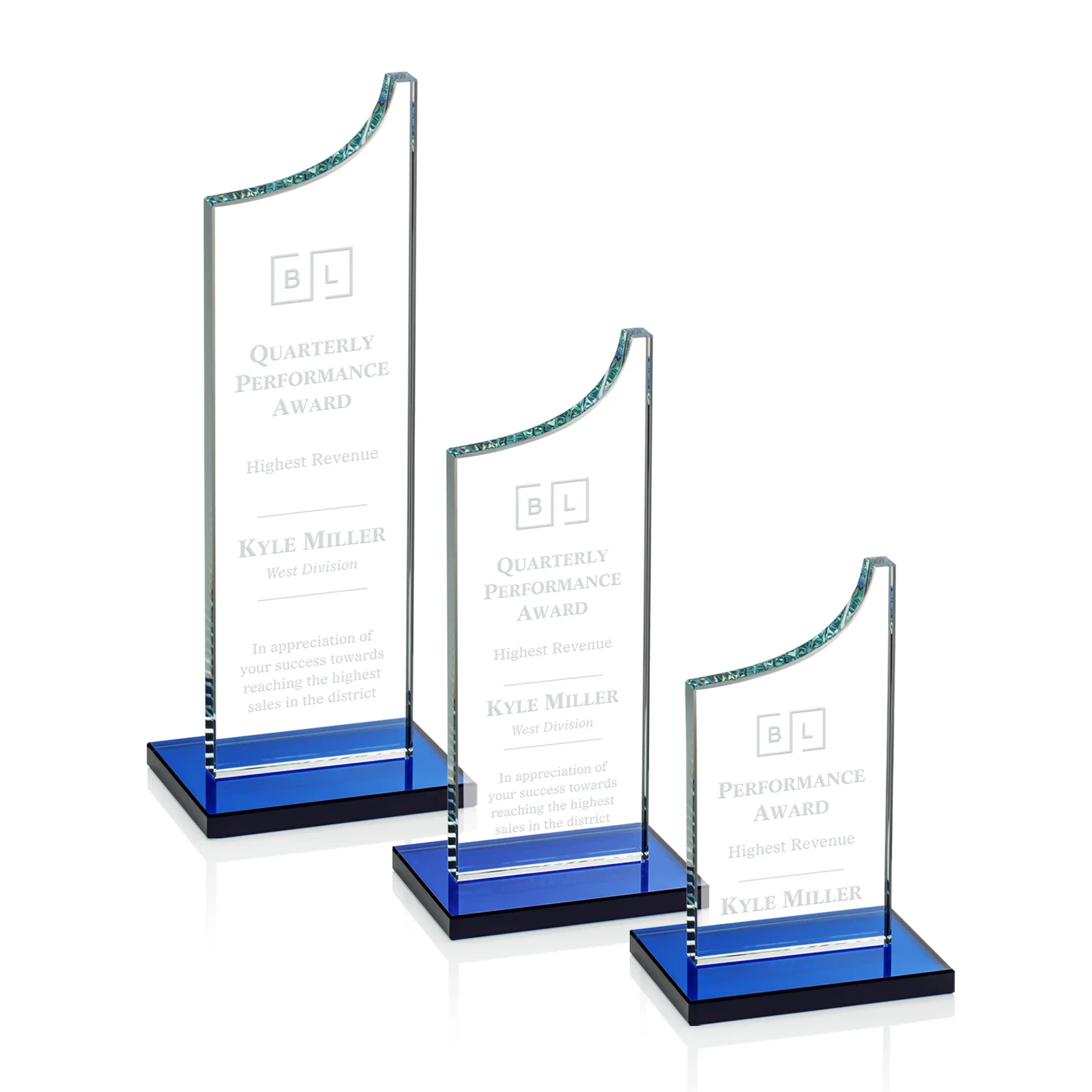 Personalized Starfire Crystal Award With a Grooved Peak, awards for employee recognition