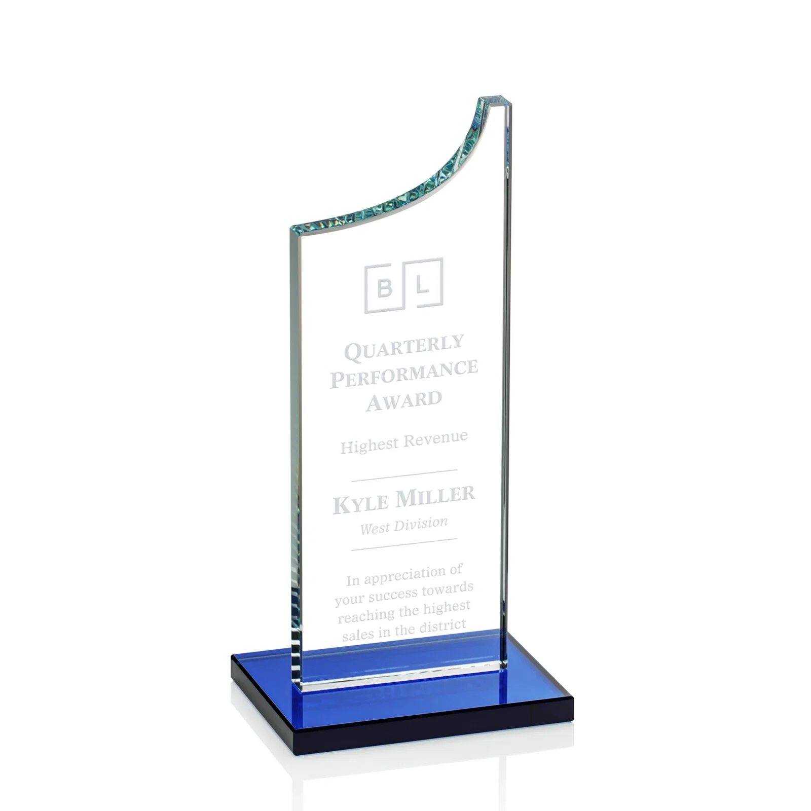 Personalized Starfire Crystal Award With a Grooved Peak, awards for service anniversary gifts