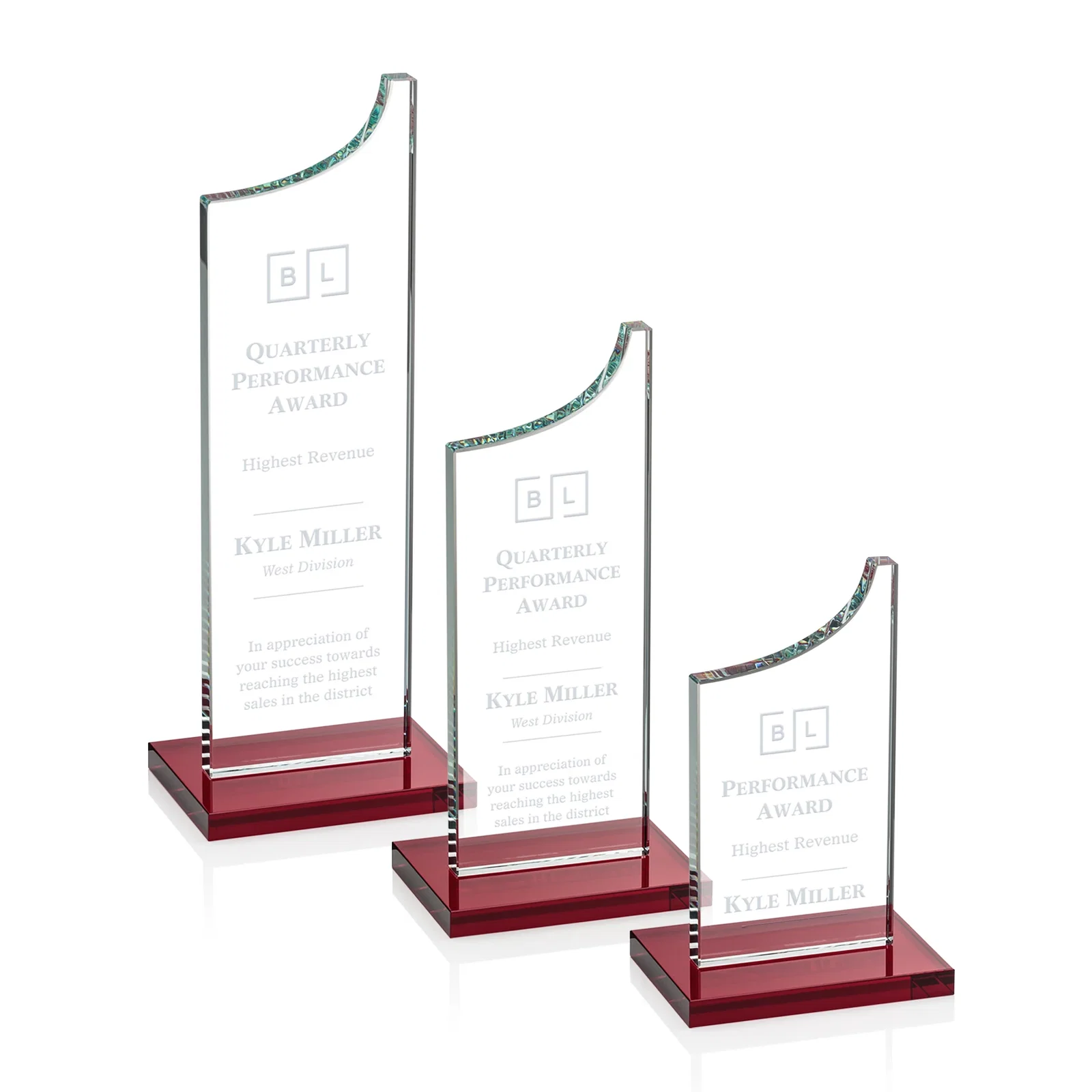 Personalized Starfire Crystal Award With a Grooved Peak, awards for retirement presentations