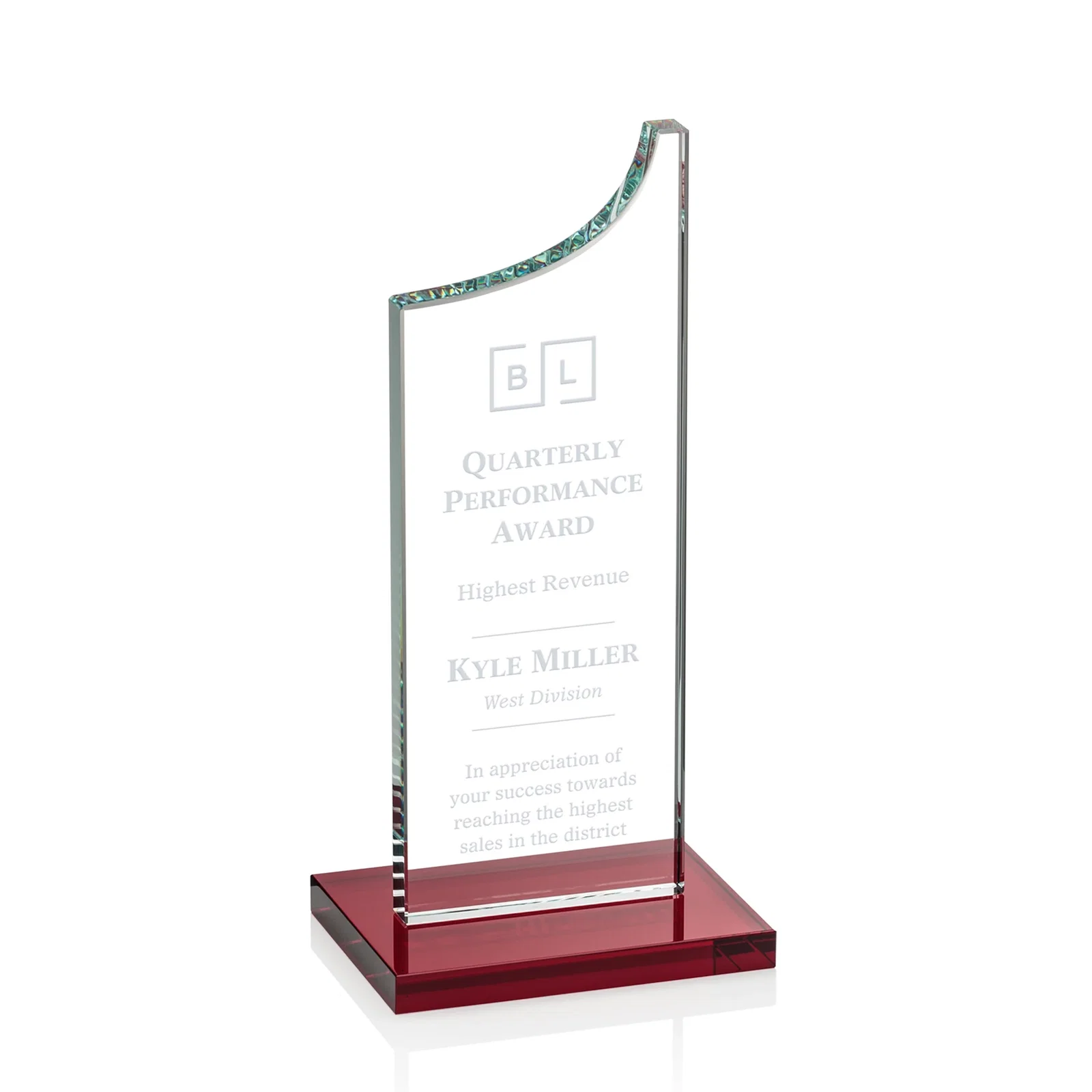 Personalized Starfire Crystal Award With a Grooved Peak, awards for team milestone celebrations