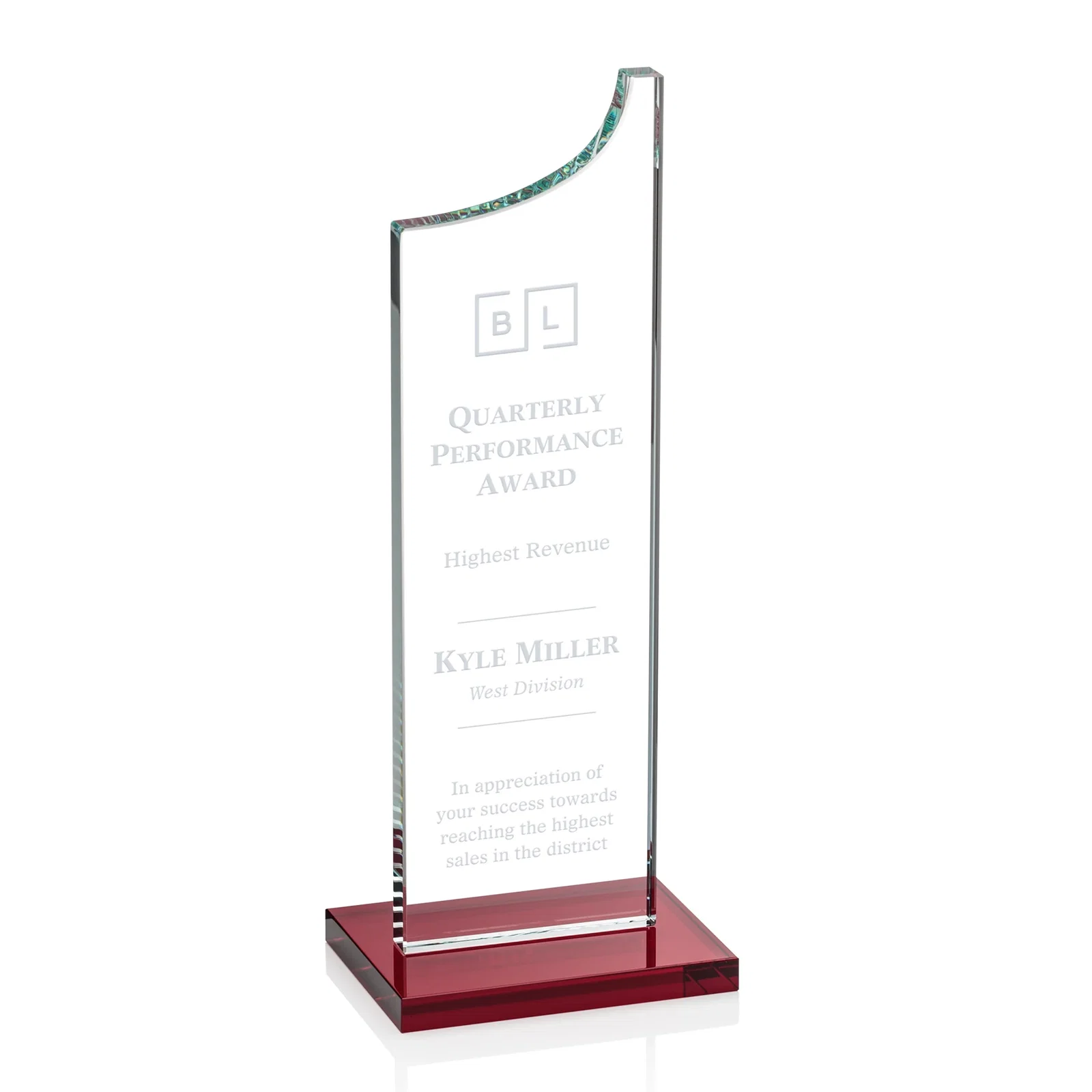 Personalized Starfire Crystal Award With a Grooved Peak, awards for donor appreciation
