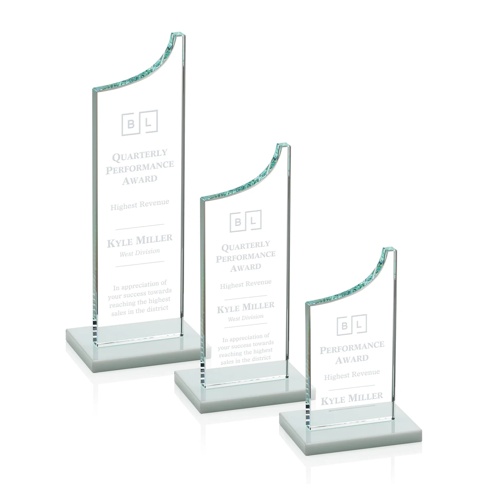 Personalized Starfire Crystal Award With a Grooved Peak, awards for company anniversary events