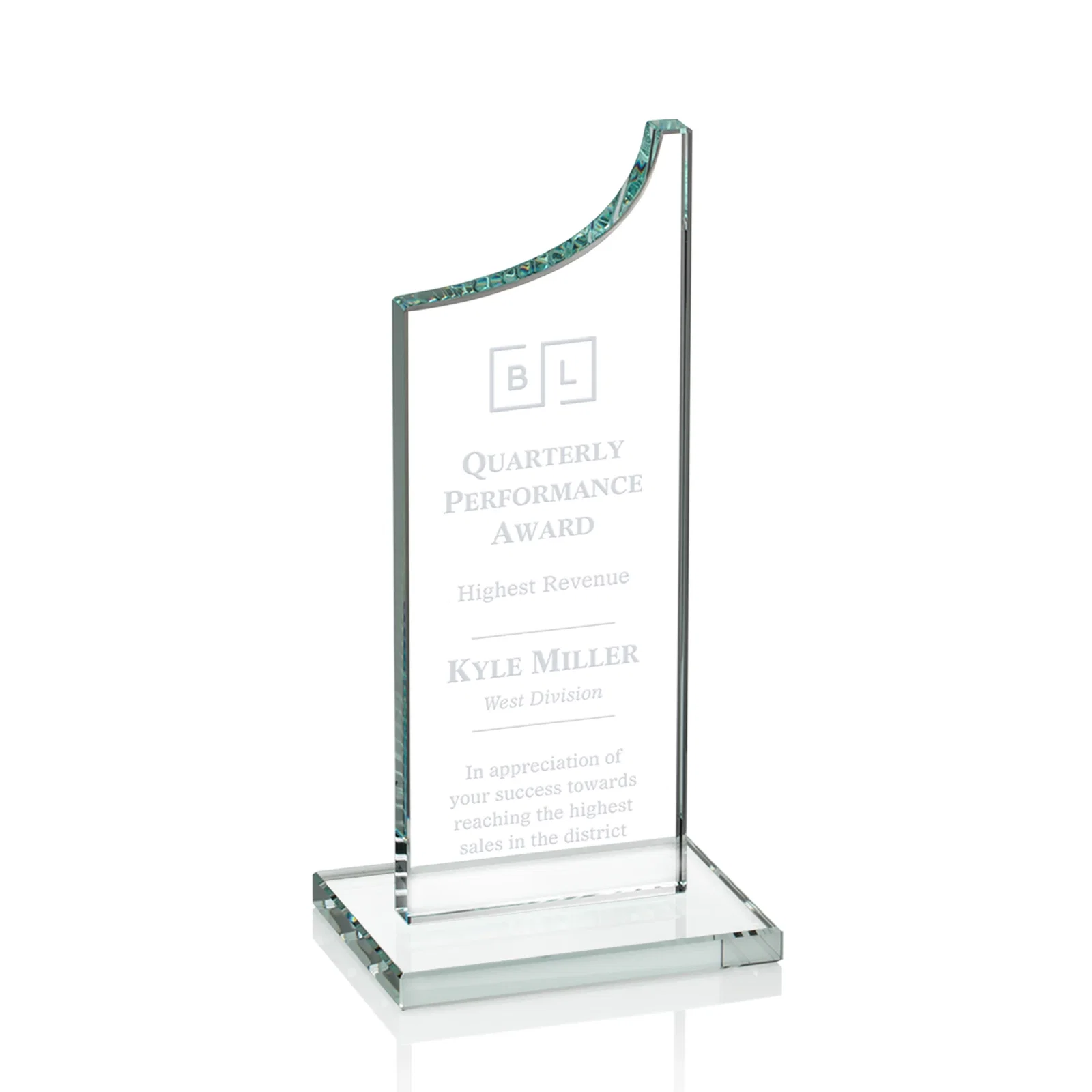 Custom Starfire Crystal Award With a Grooved Peak, awards for service anniversary gifts