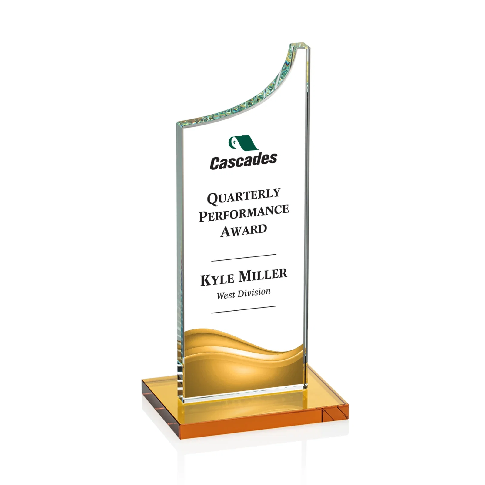 Branded Starfire Crystal Award With a Grooved Peak, awards for corporate award ceremonies