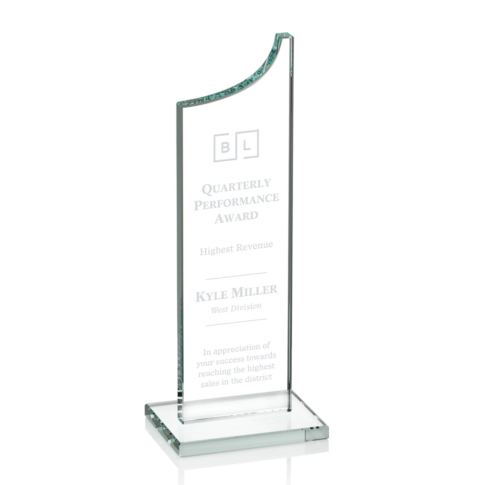 Custom Starfire Crystal Award With a Grooved Peak, awards for sales achievement awards