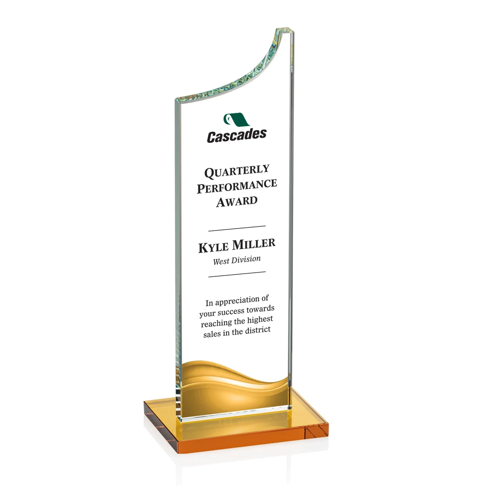 Branded Starfire Crystal Award With a Grooved Peak, awards for service anniversary gifts