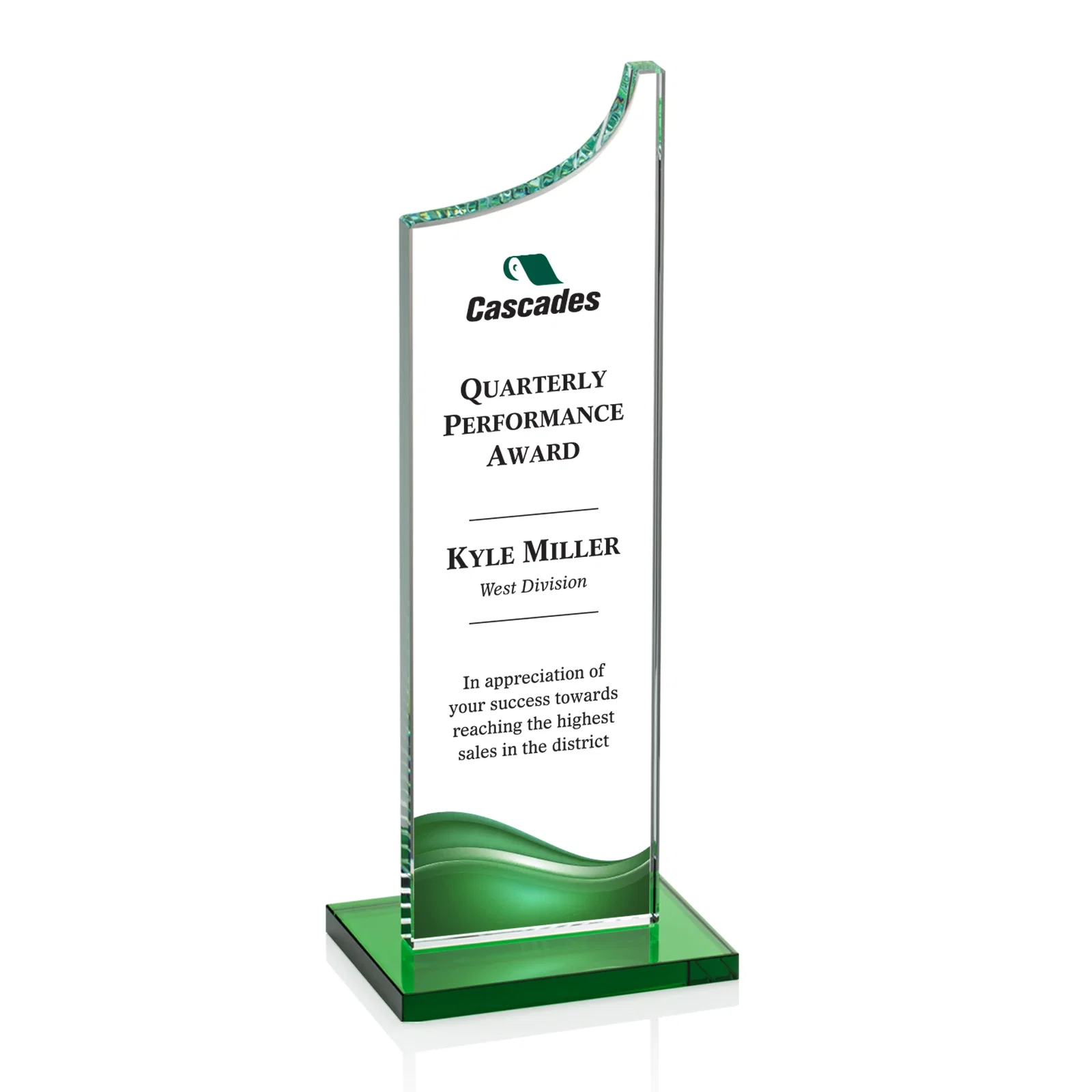Branded Starfire Crystal Award With a Grooved Peak, awards for donor appreciation