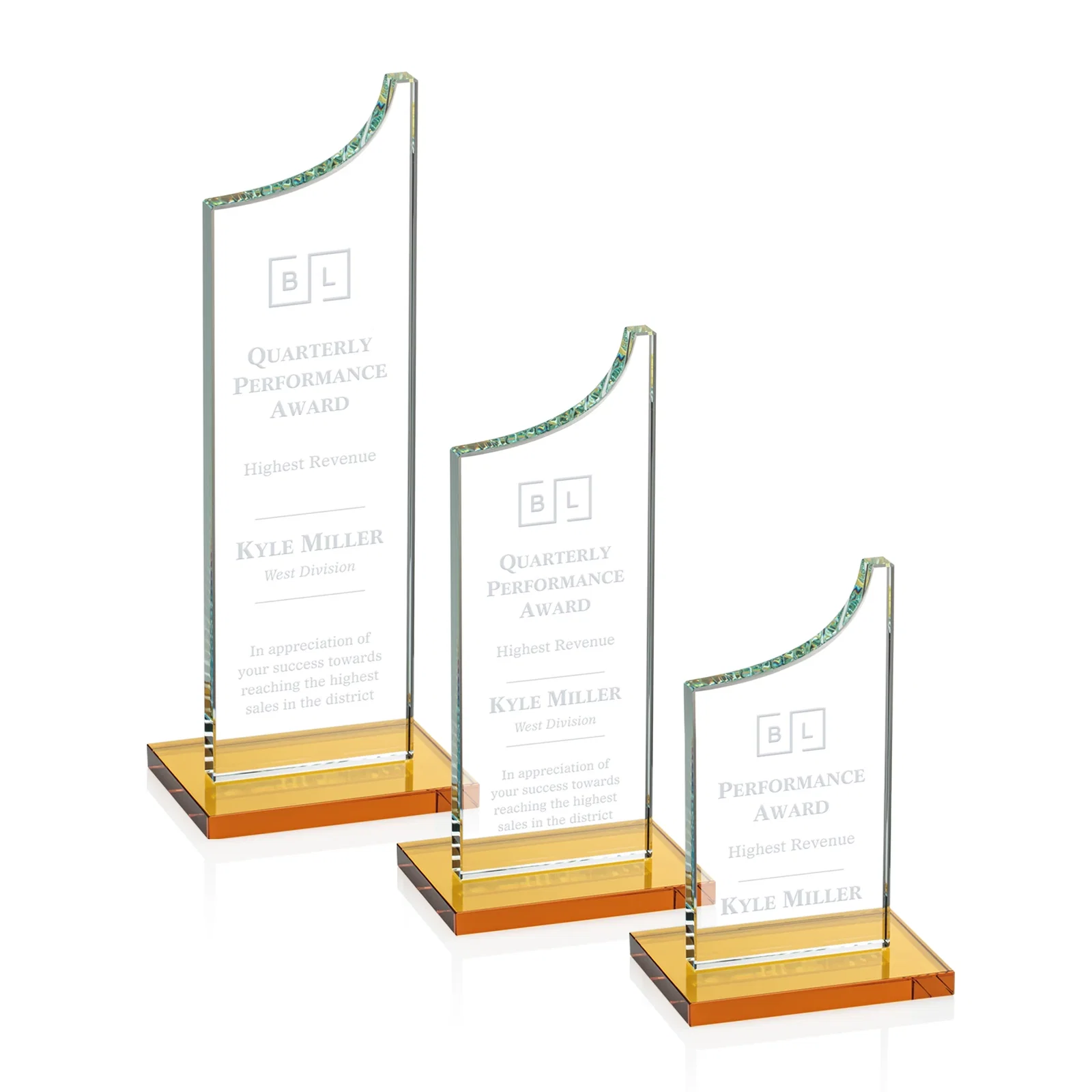 Custom Starfire Crystal Award With a Grooved Peak, awards for retirement presentations