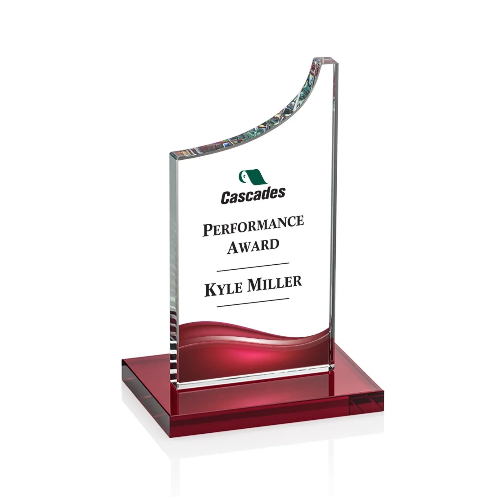 Custom printed Starfire Crystal Award With a Grooved Peak, awards for employee recognition