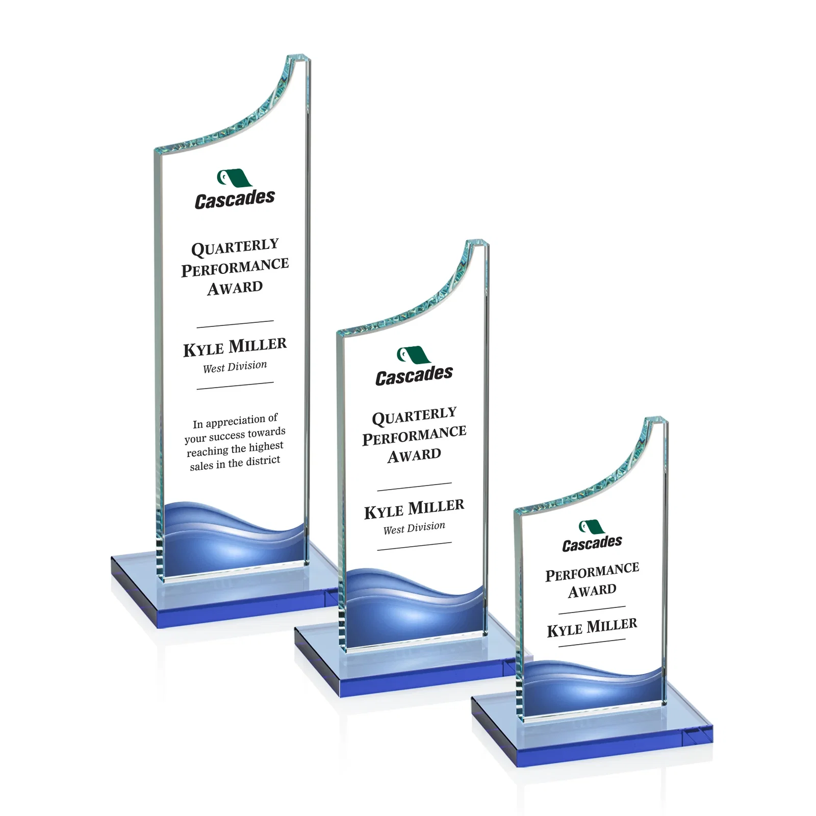 Custom printed Starfire Crystal Award With a Grooved Peak, awards for sales achievement awards
