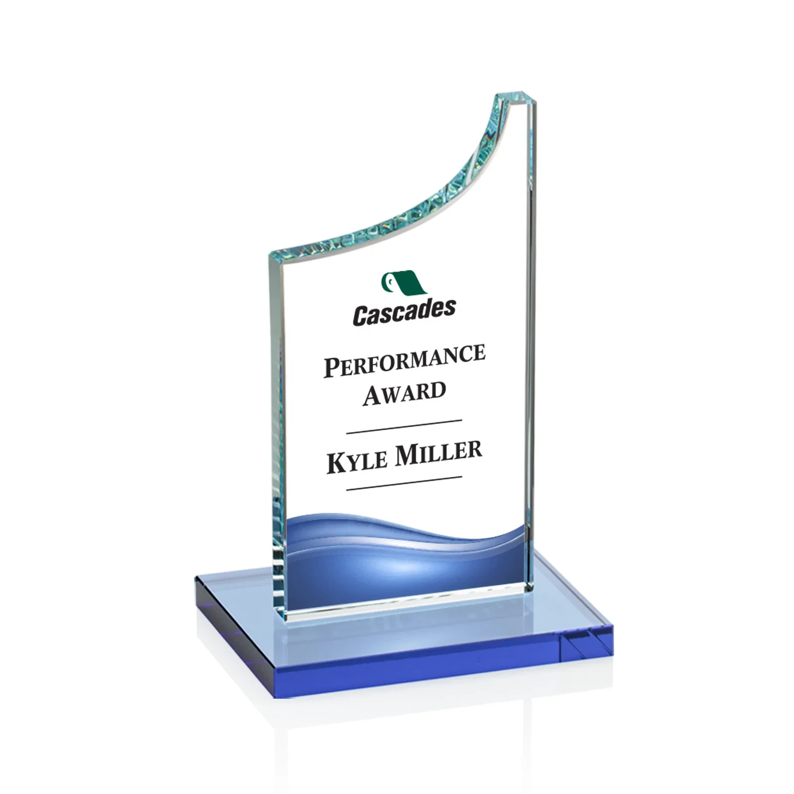Custom printed Starfire Crystal Award With a Grooved Peak, awards for retirement presentations