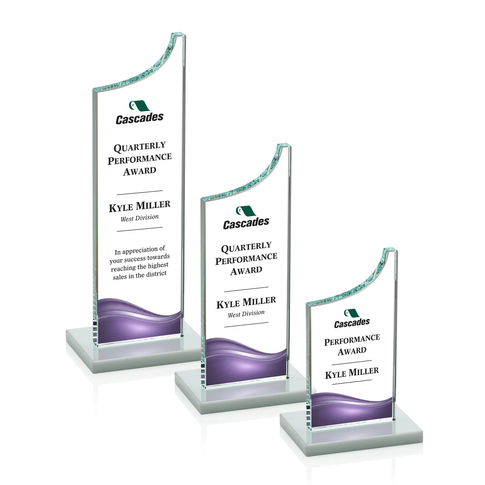 Custom printed Starfire Crystal Award With a Grooved Peak, awards for graduation ceremonies