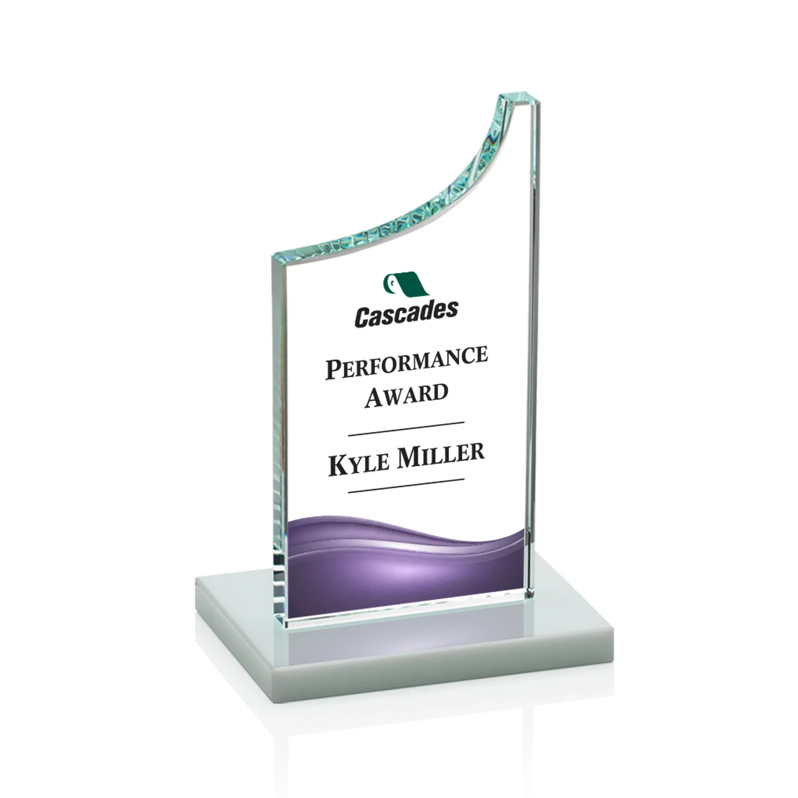 Custom printed Starfire Crystal Award With a Grooved Peak, awards for safety achievement programs