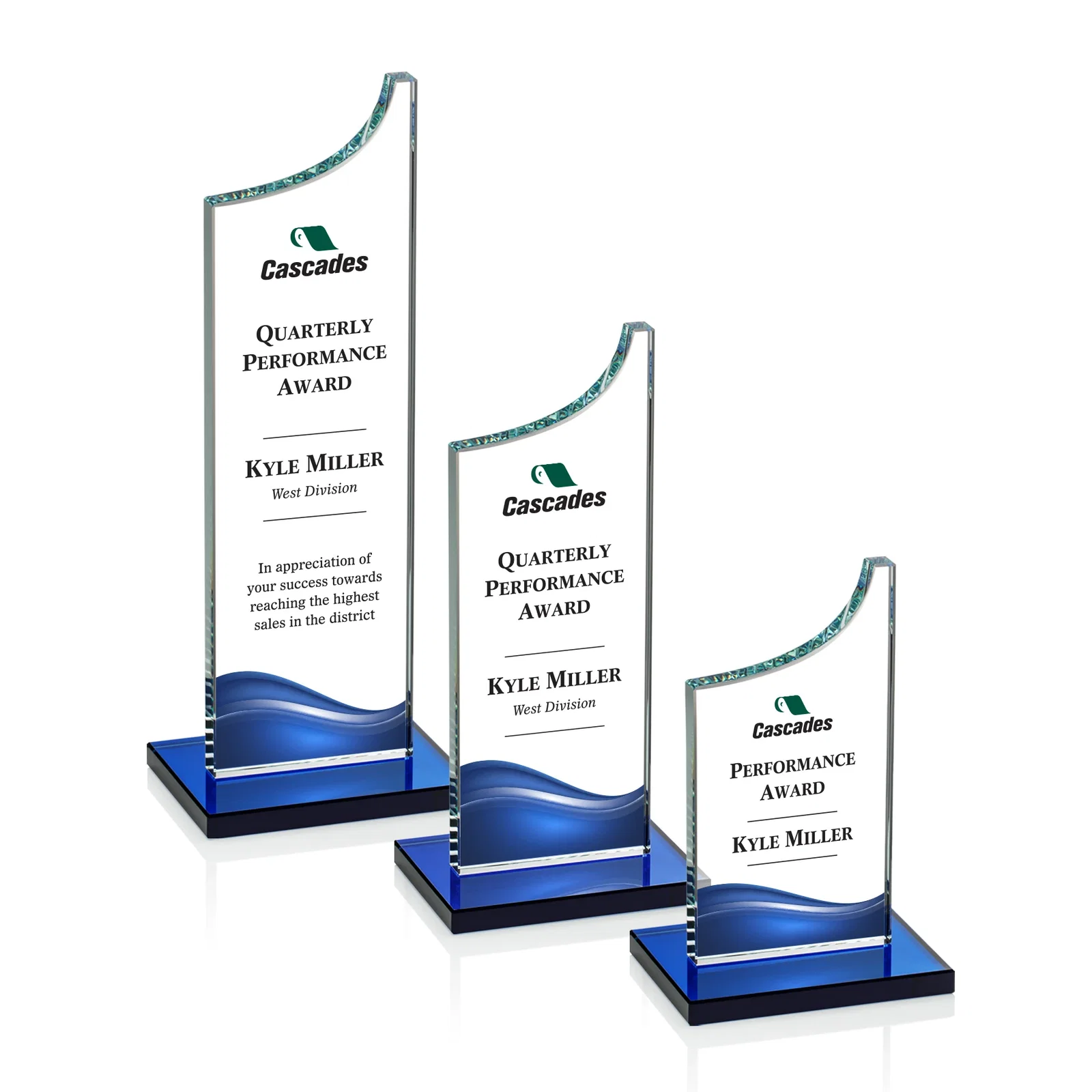 Custom printed Starfire Crystal Award With a Grooved Peak, awards for company anniversary events