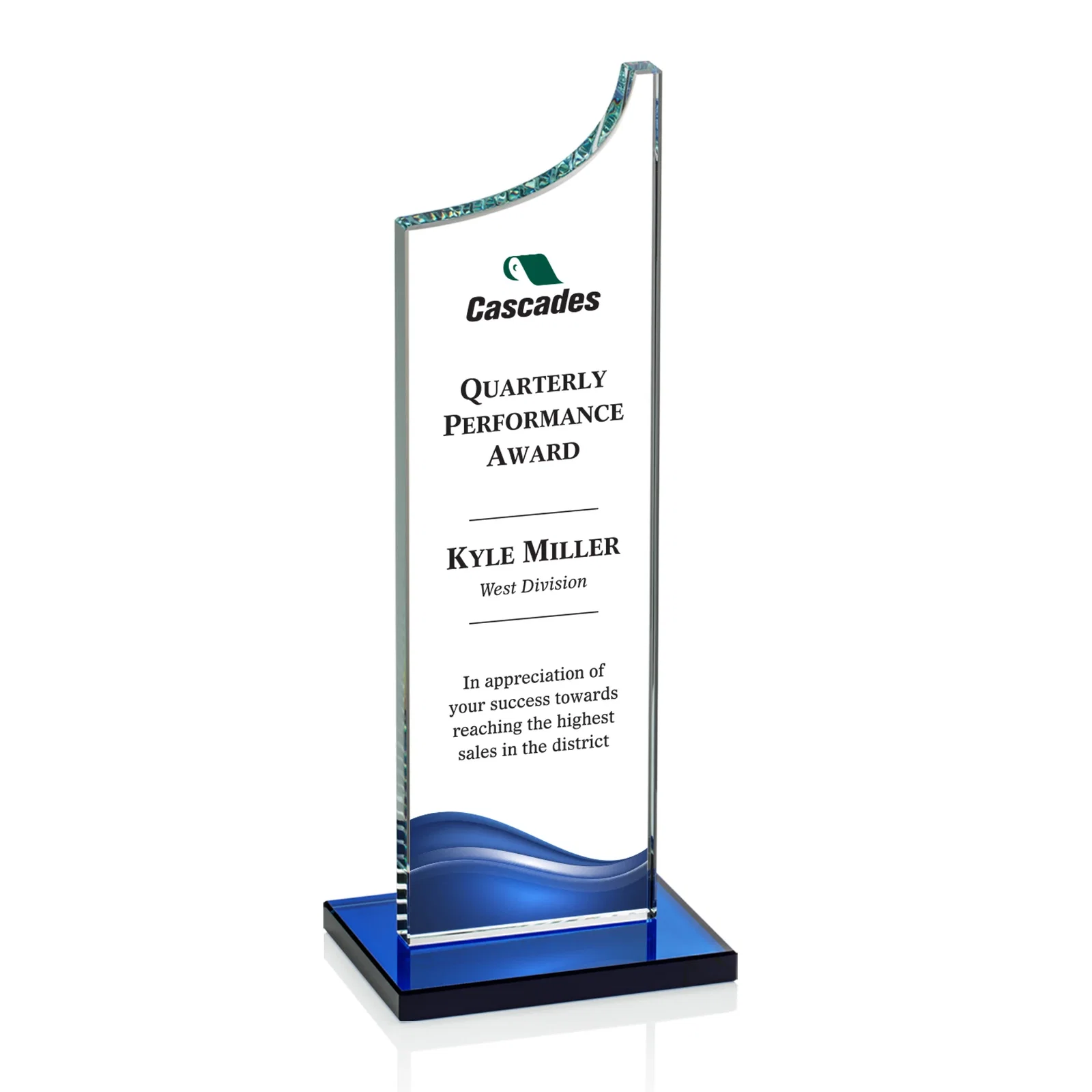Customized Starfire Crystal Award With a Grooved Peak, awards for service anniversary gifts