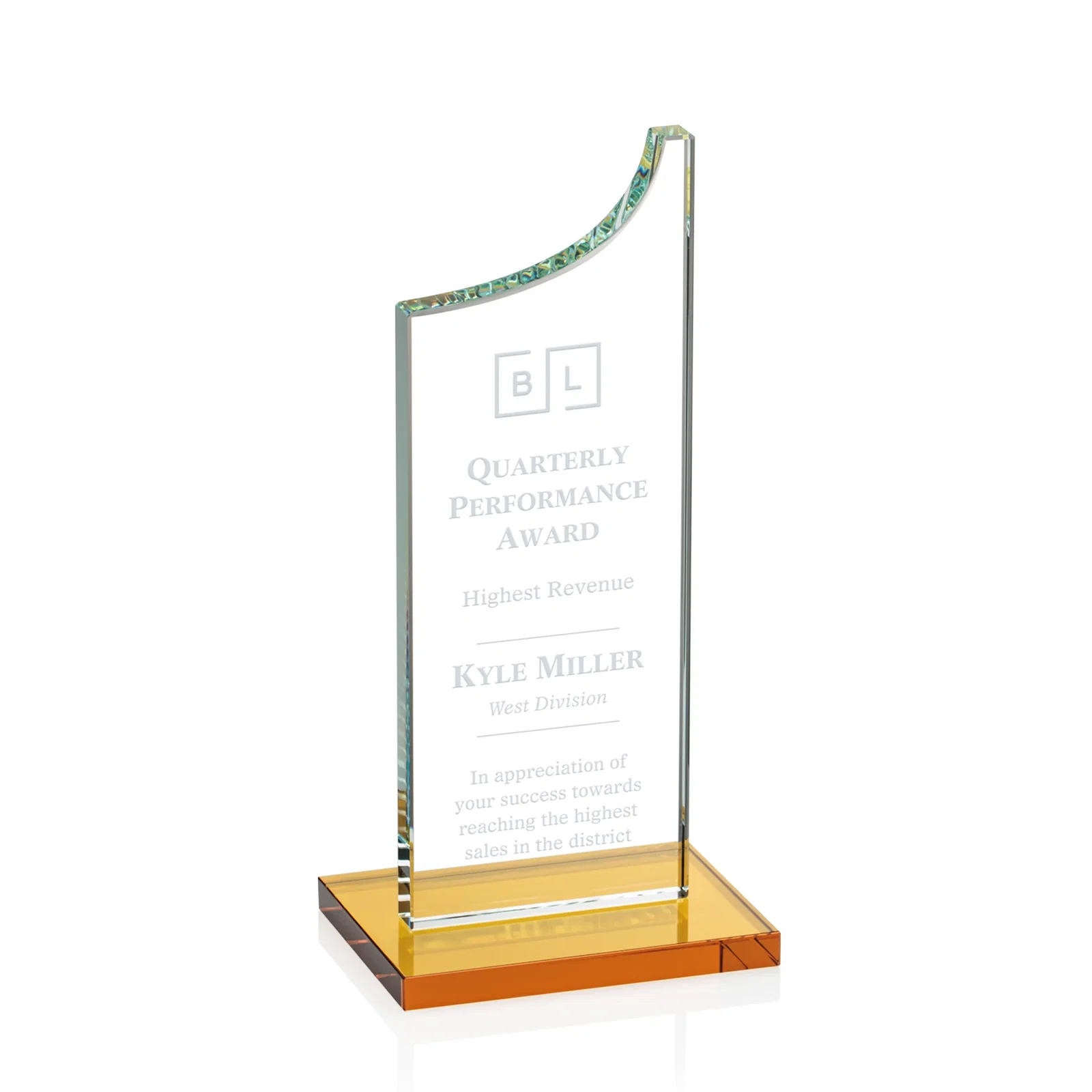 Custom Starfire Crystal Award With a Grooved Peak, awards for donor appreciation