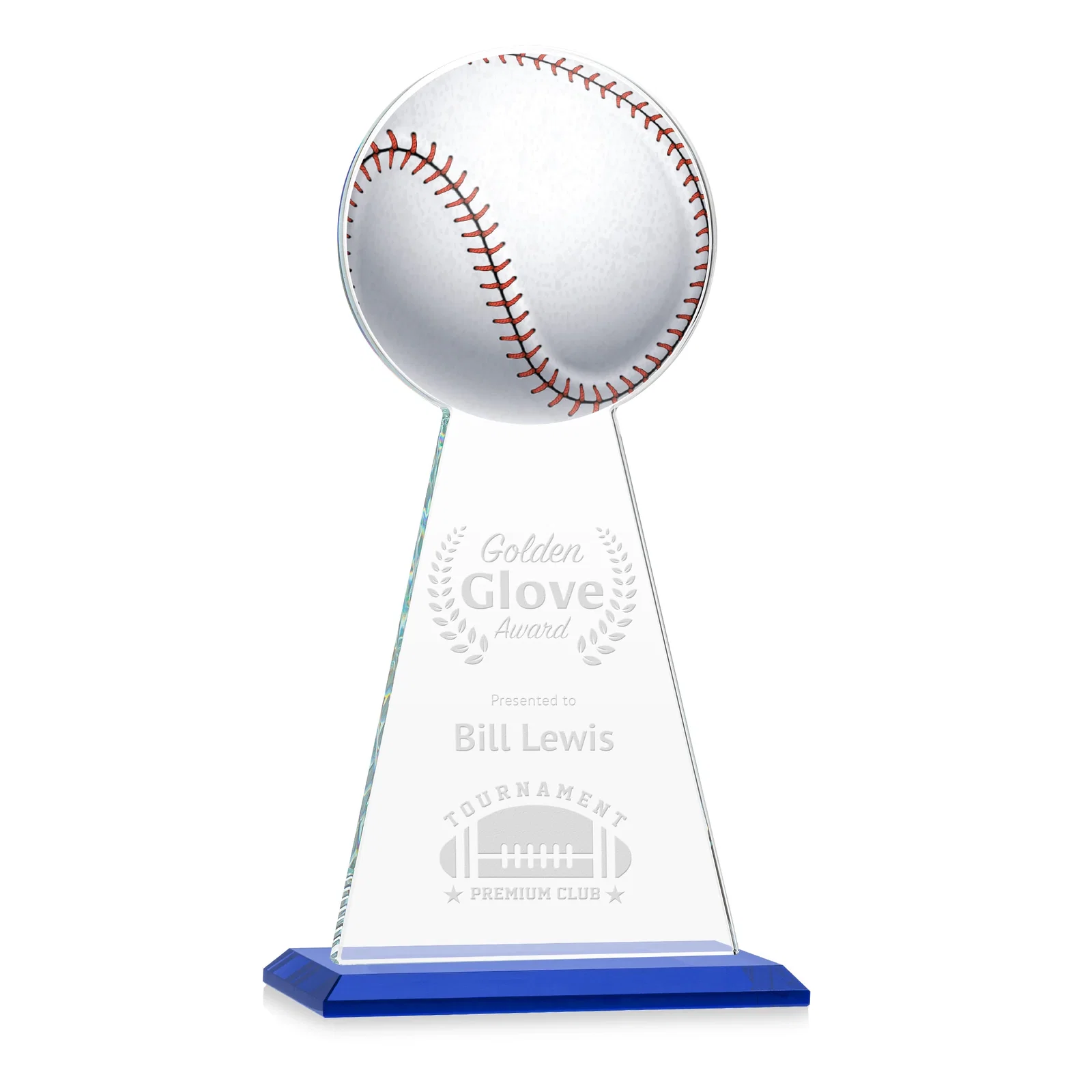 Personalized Starfire Crystal Summit Award - Baseball for retirement presentations