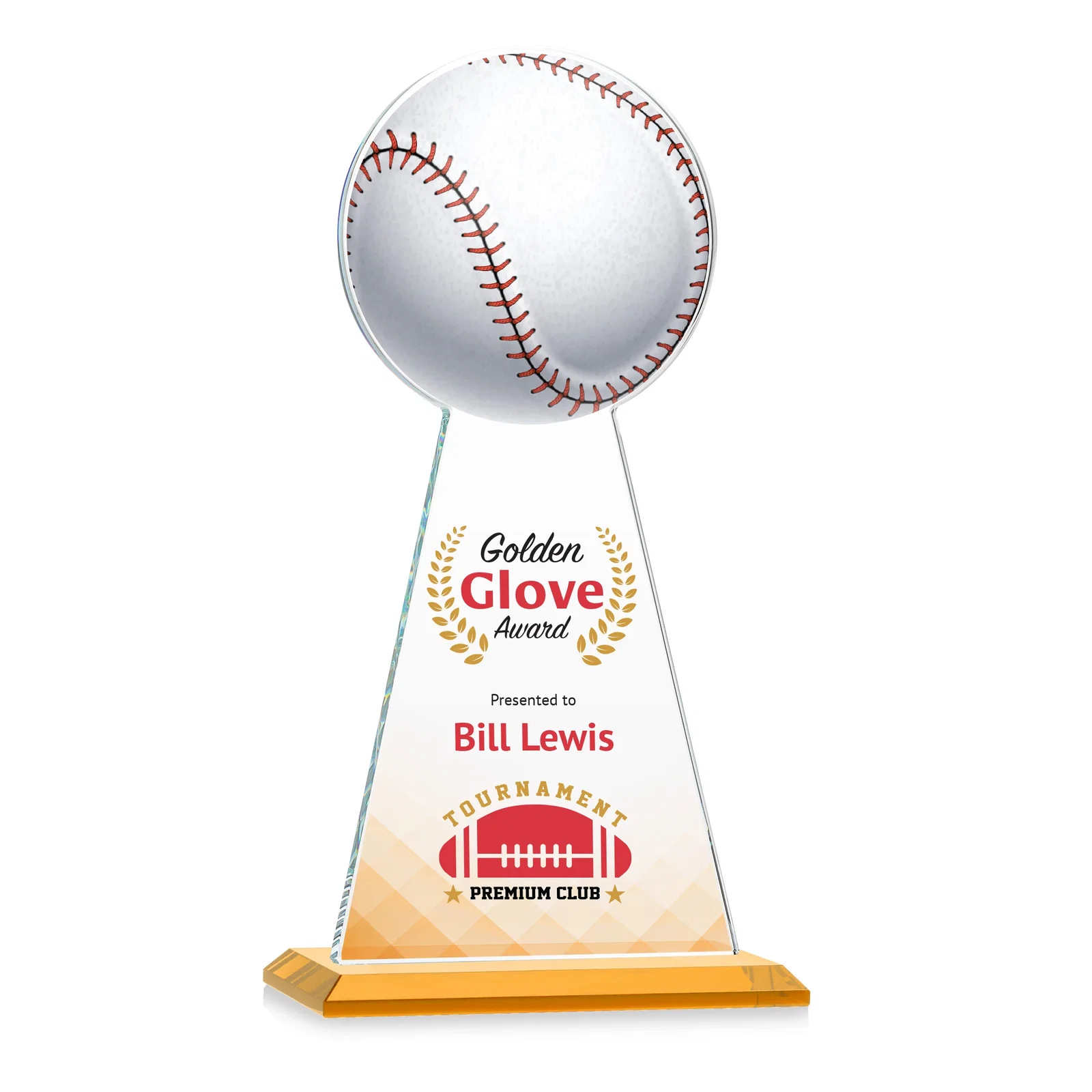 Branded Starfire Crystal Summit Award - Baseball for employee recognition