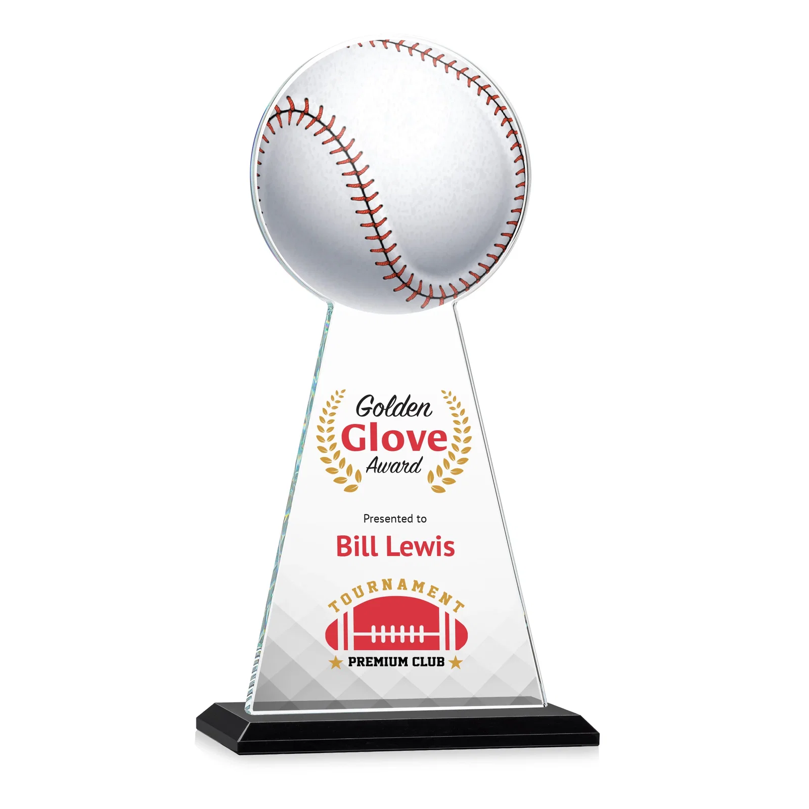 Custom printed Starfire Crystal Summit Award - Baseball for employee recognition