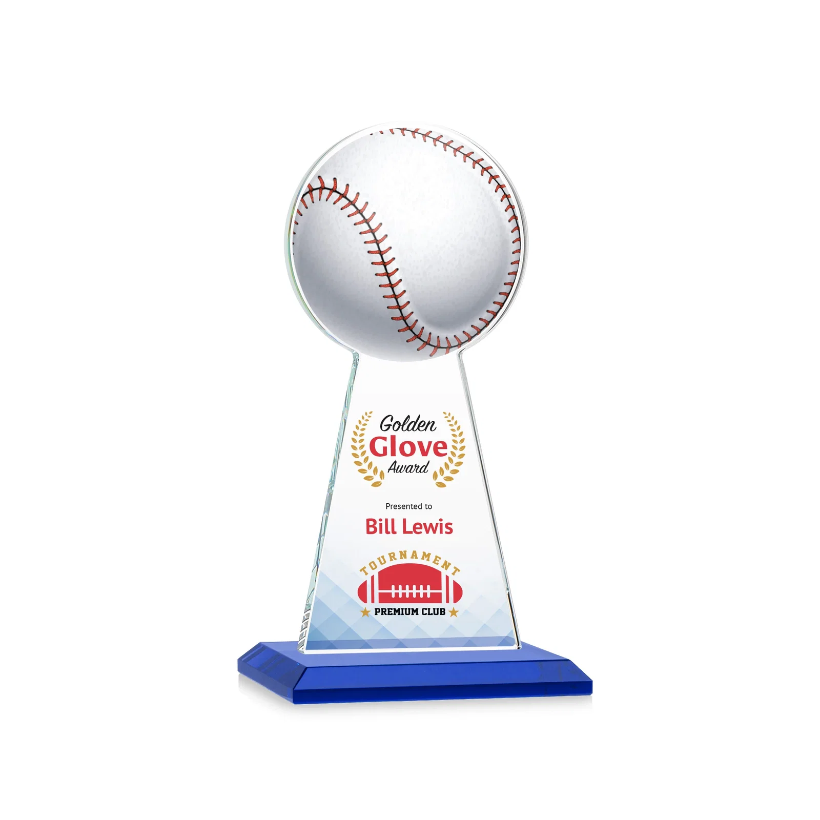 Custom printed Starfire Crystal Summit Award - Baseball for service anniversary gifts