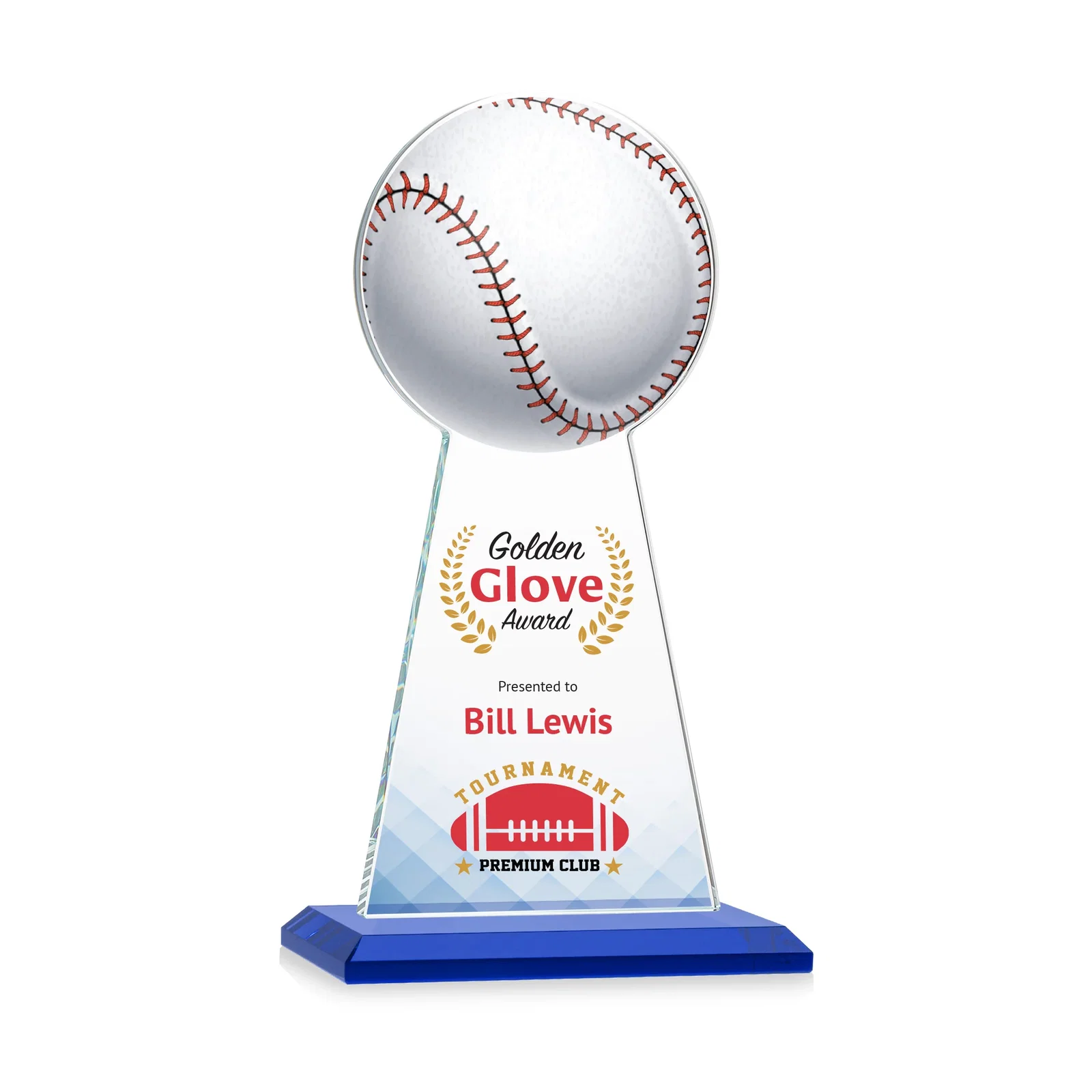 Custom printed Starfire Crystal Summit Award - Baseball for sales achievement awards