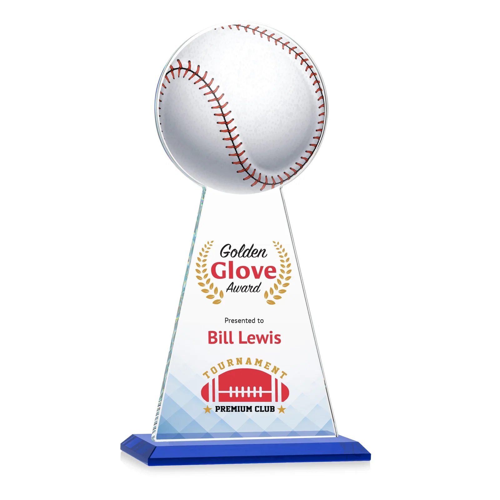 Custom printed Starfire Crystal Summit Award - Baseball for retirement presentations