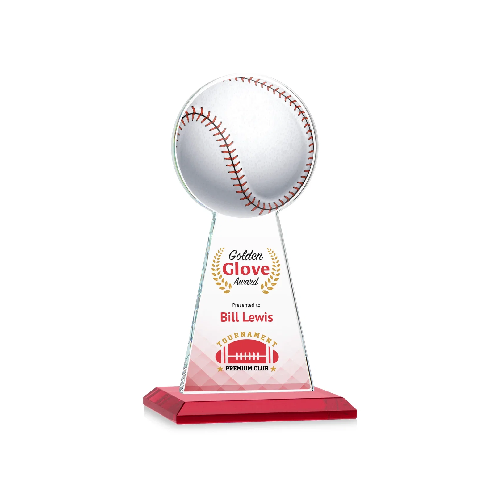 Custom printed Starfire Crystal Summit Award - Baseball for donor appreciation