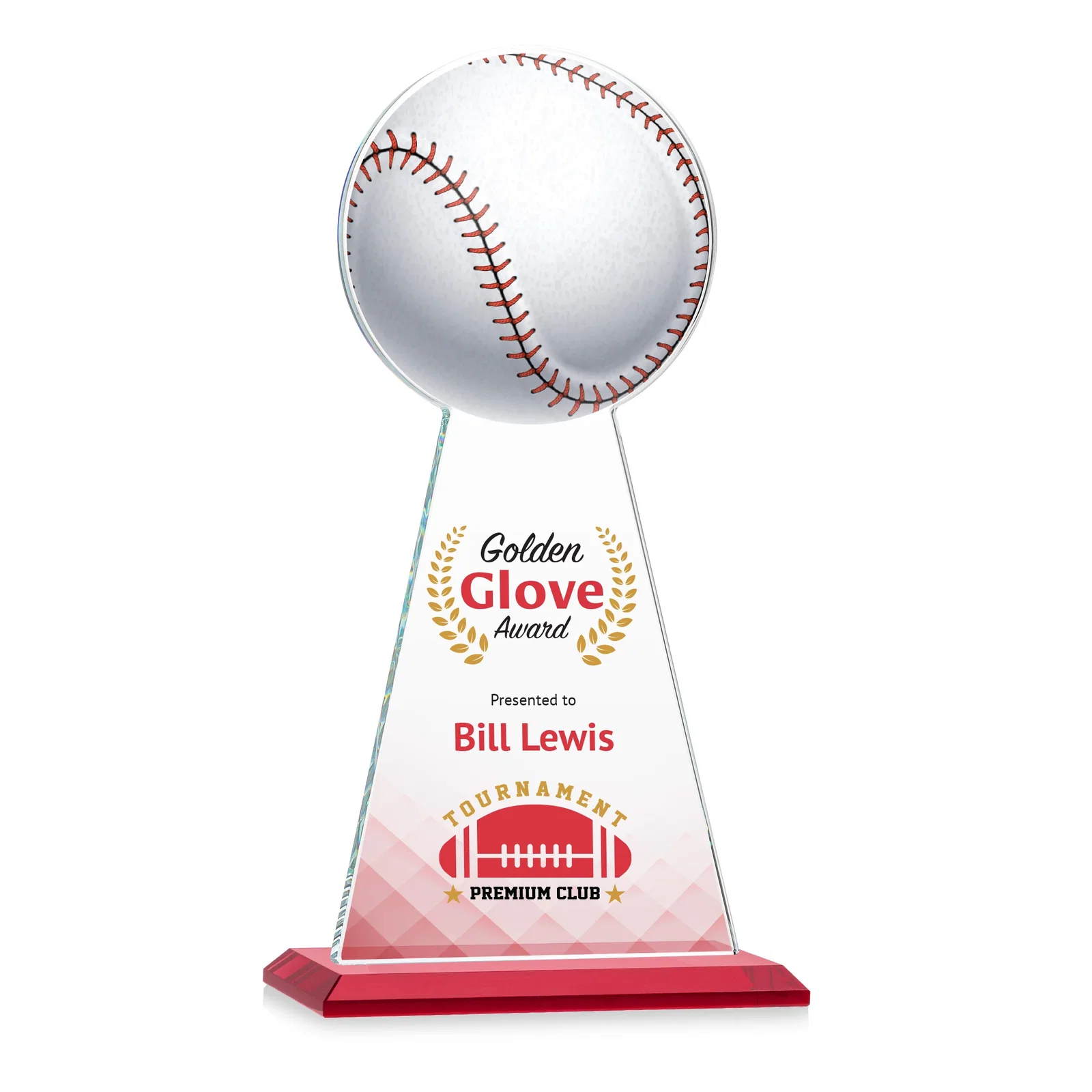 Custom printed Starfire Crystal Summit Award - Baseball for safety achievement programs