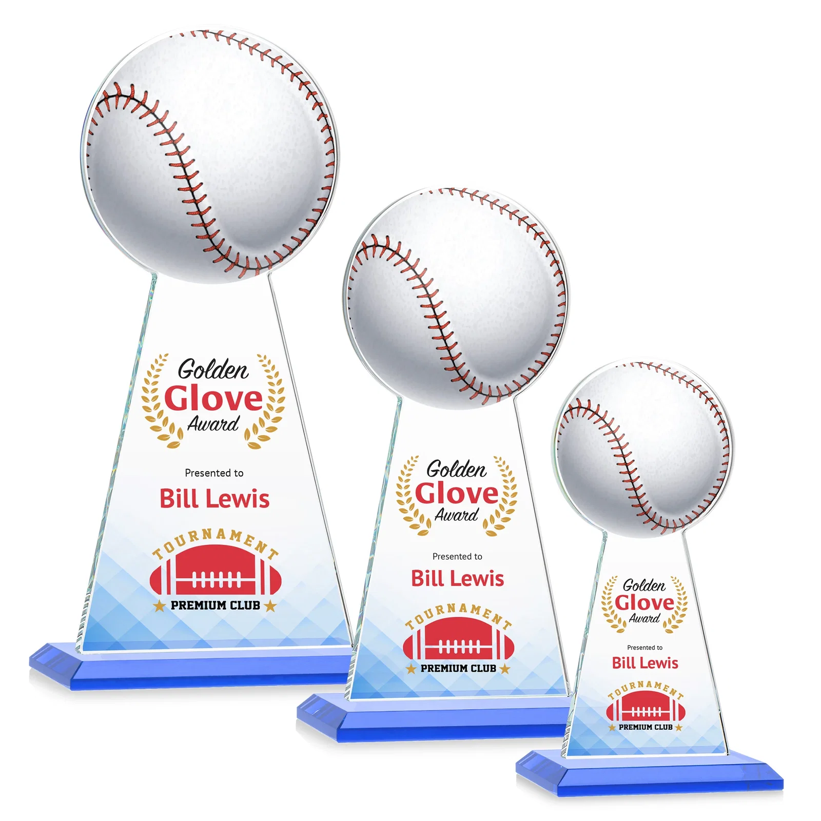 Custom printed Starfire Crystal Summit Award - Baseball for dealer and partner awards