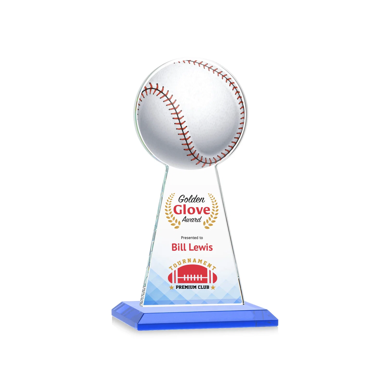 Custom printed Starfire Crystal Summit Award - Baseball for company anniversary events
