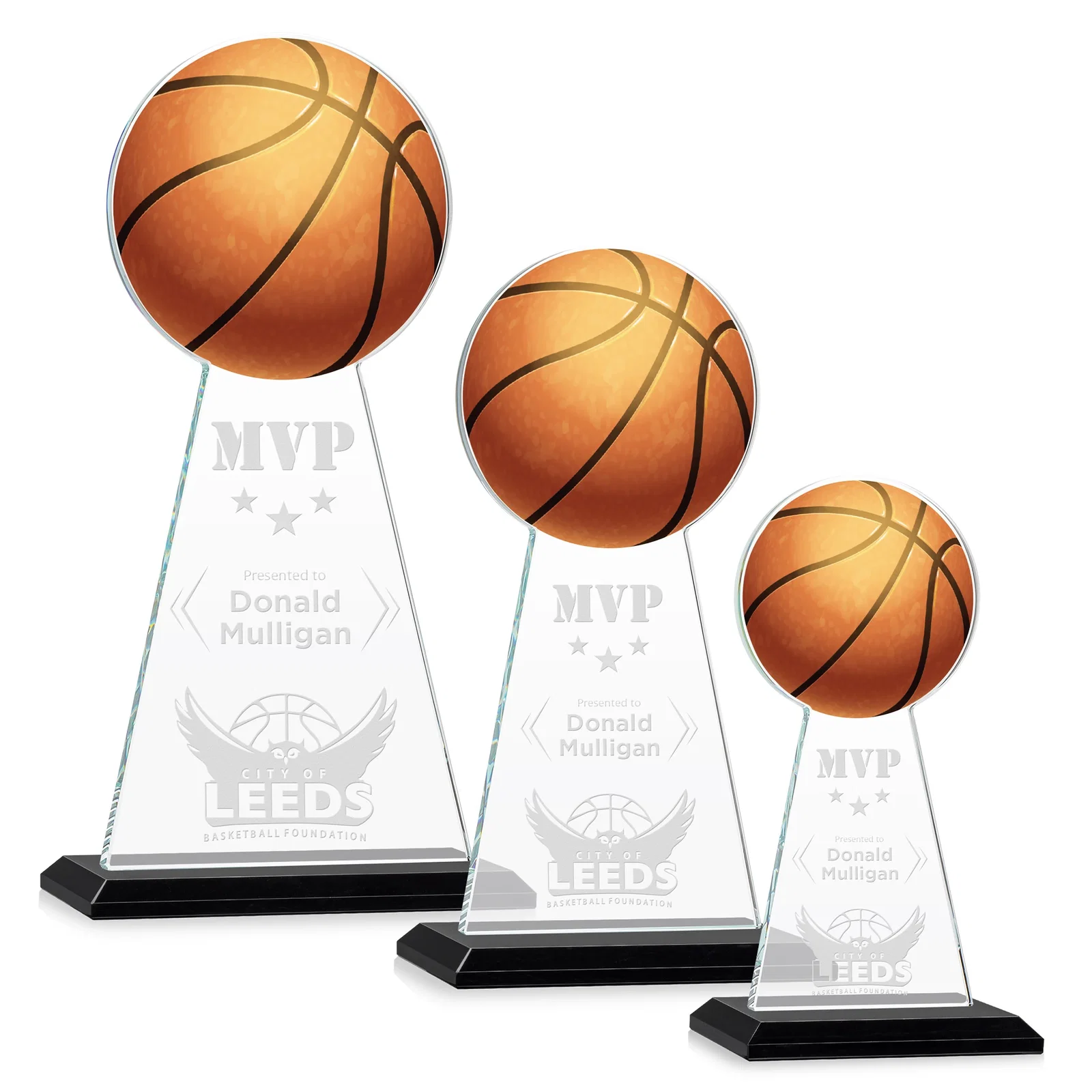Custom Starfire Crystal Summit Award with Basketball-Shaped Peak for volunteer appreciation