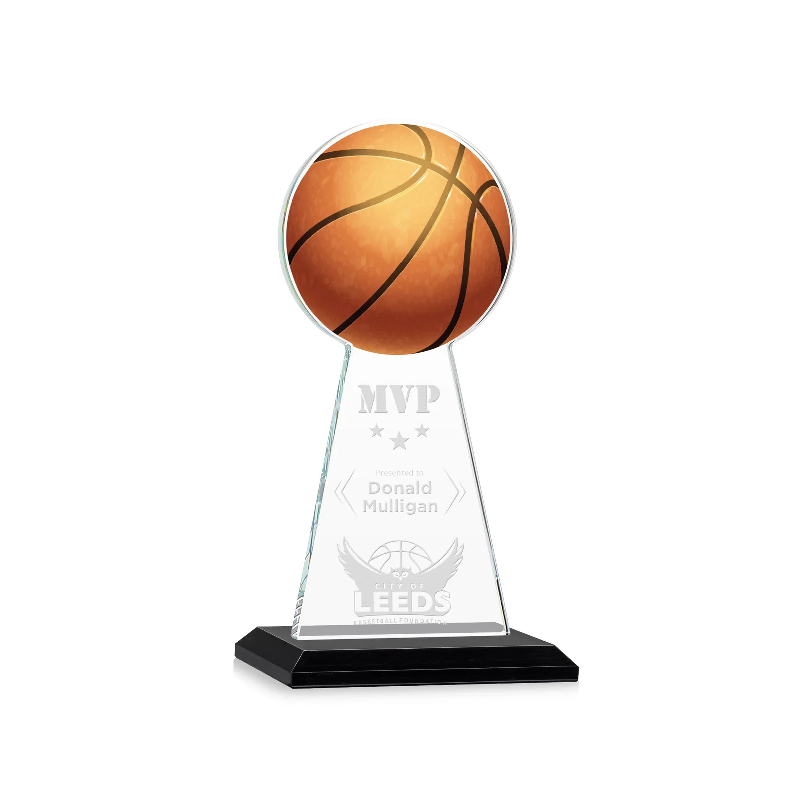 Custom Starfire Crystal Summit Award with Basketball-Shaped Peak for dealer and partner awards