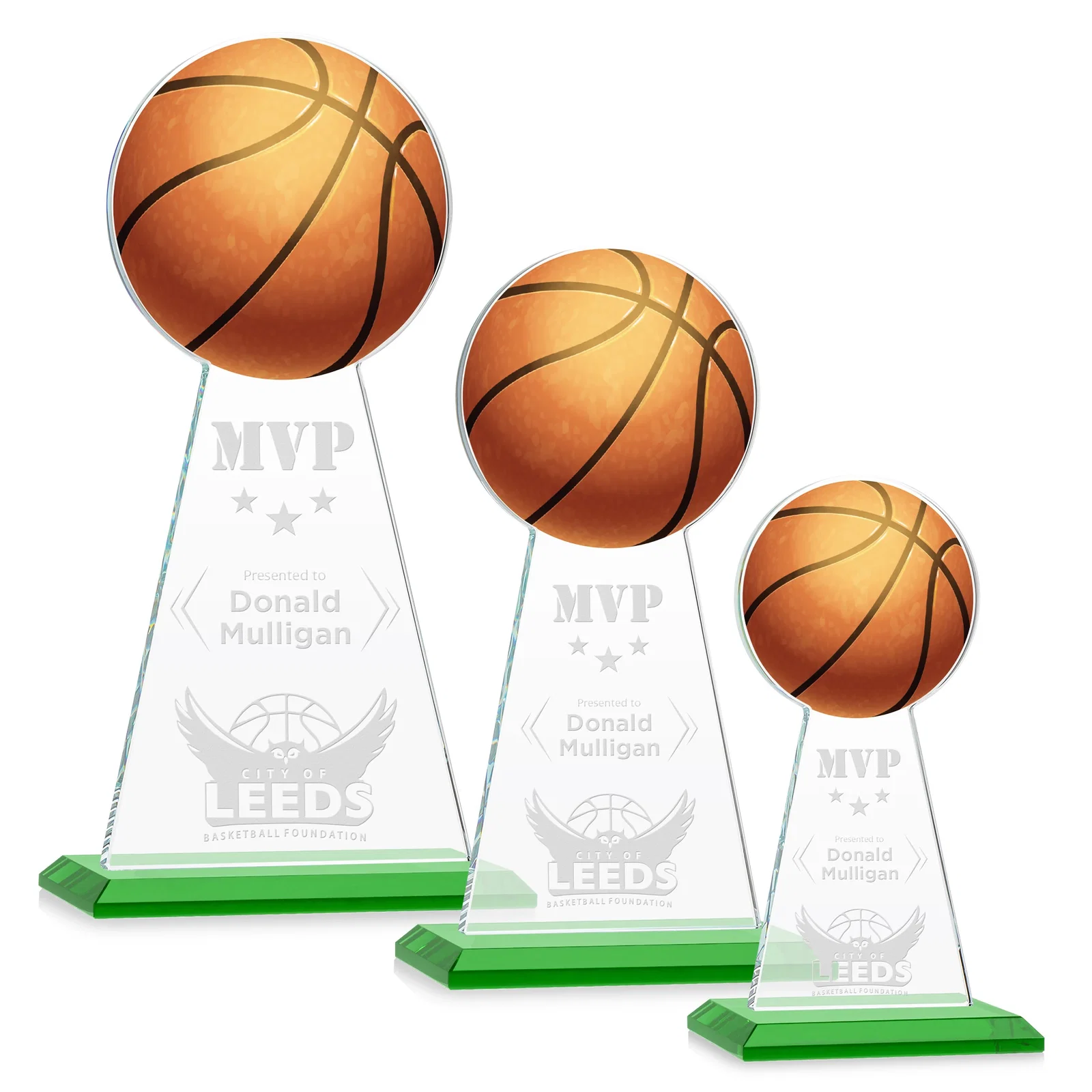 Personalized Starfire Crystal Summit Award with Basketball-Shaped Peak for team milestone celebrations