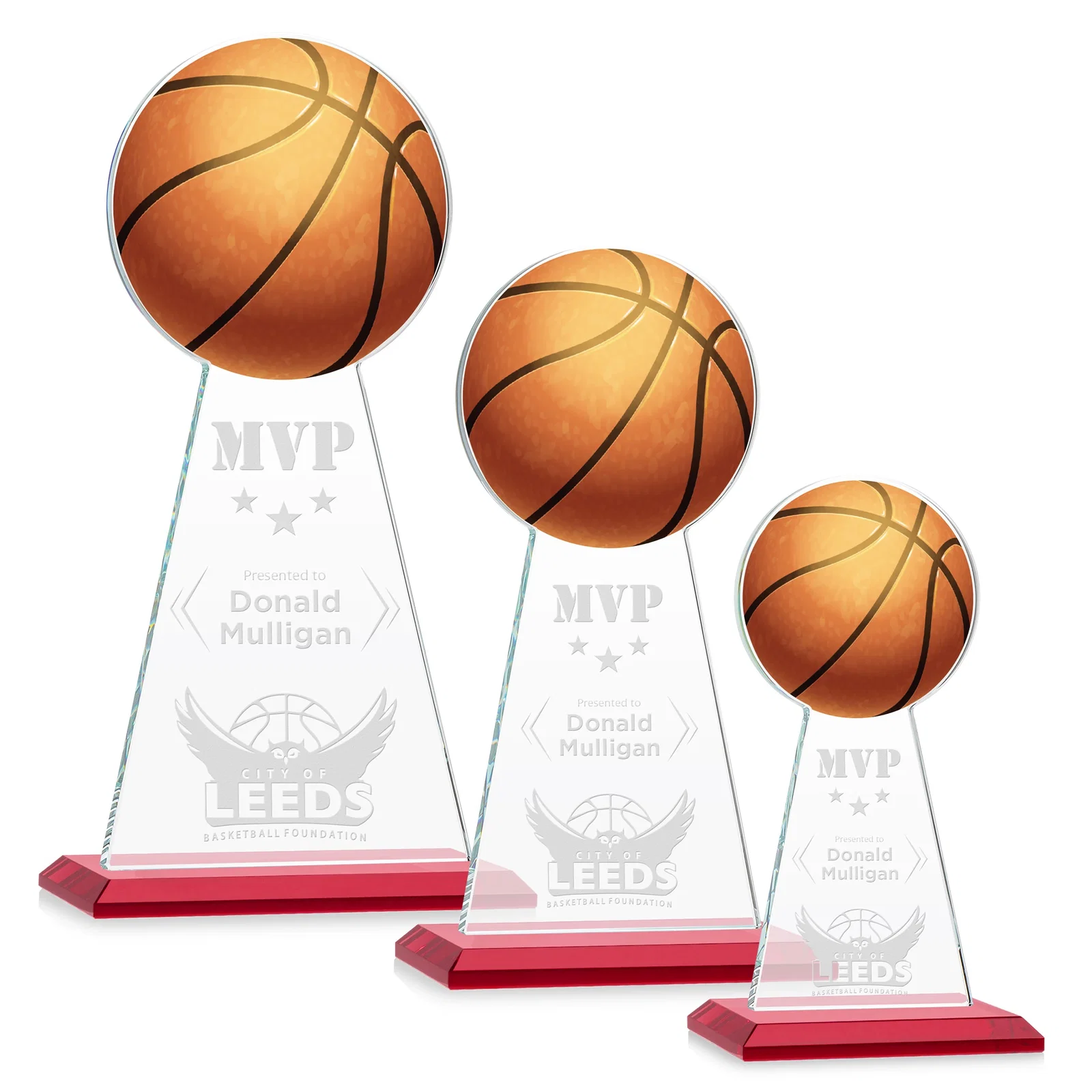Personalized Starfire Crystal Summit Award with Basketball-Shaped Peak for volunteer appreciation